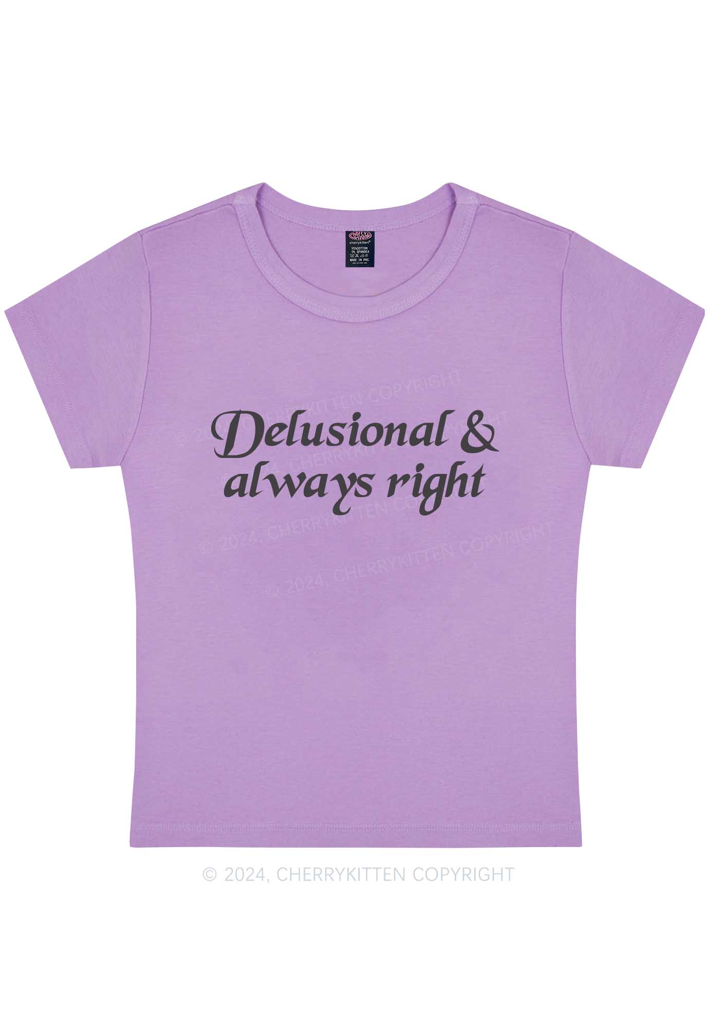 Delusional Always Right Y2K Baby Tee Cherrykitten - Image 5