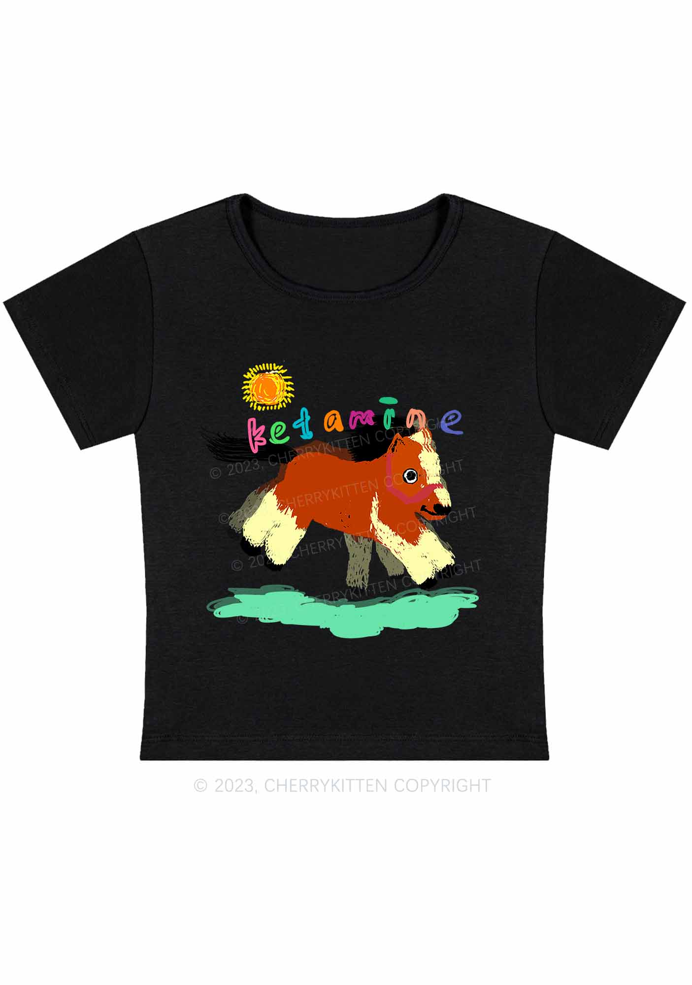 Delusional K Horse Y2K Baby Tee Cherrykitten - Image 3