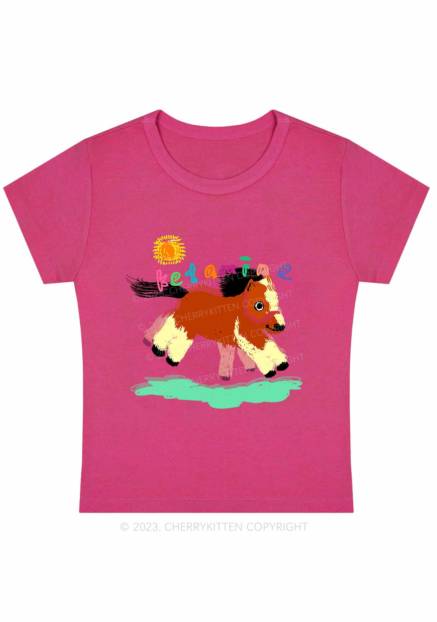 Delusional K Horse Y2K Baby Tee Cherrykitten - Image 5
