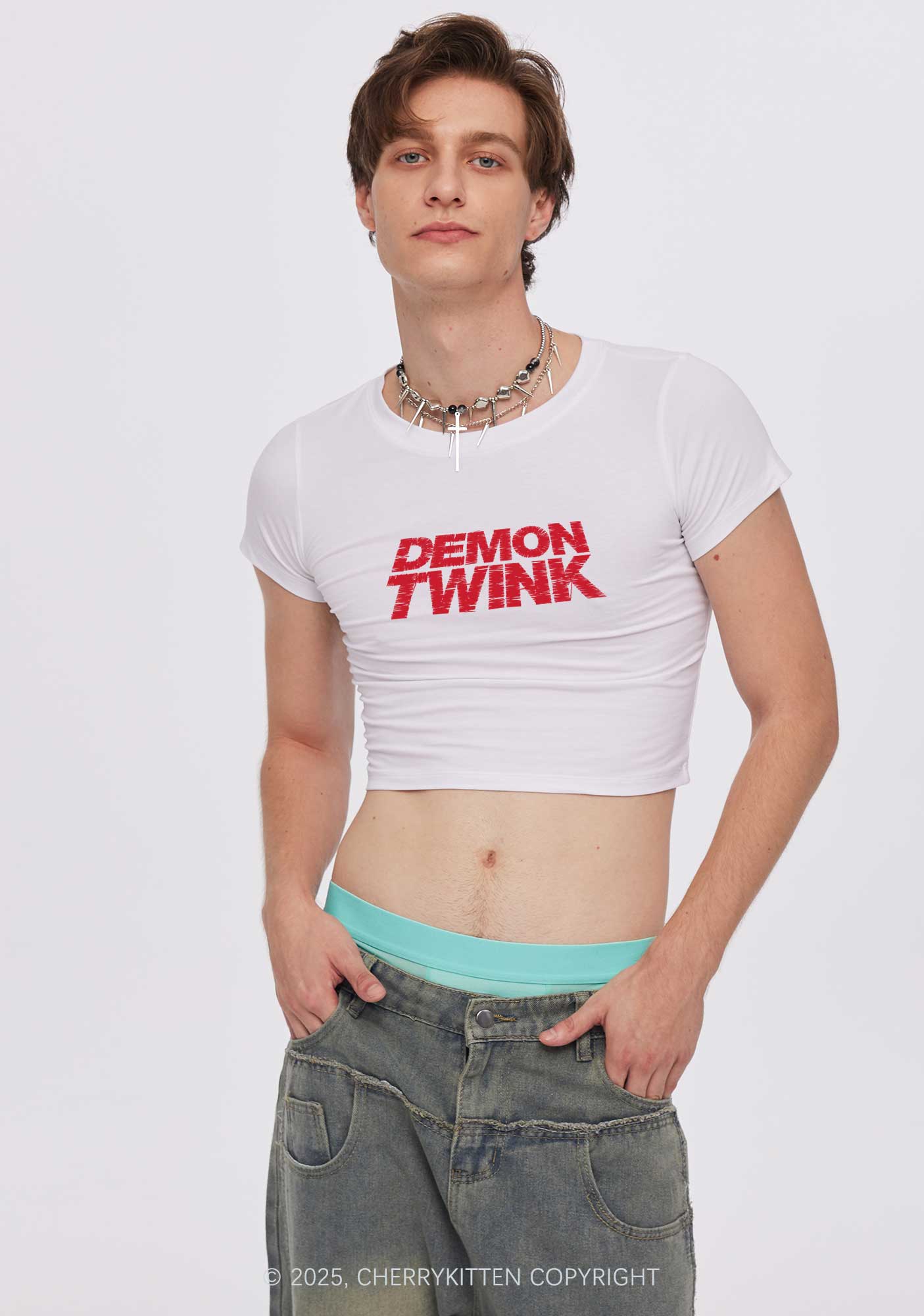 Demon Twink Pride Y2K Baby Tee Cherrykitten - Image 2