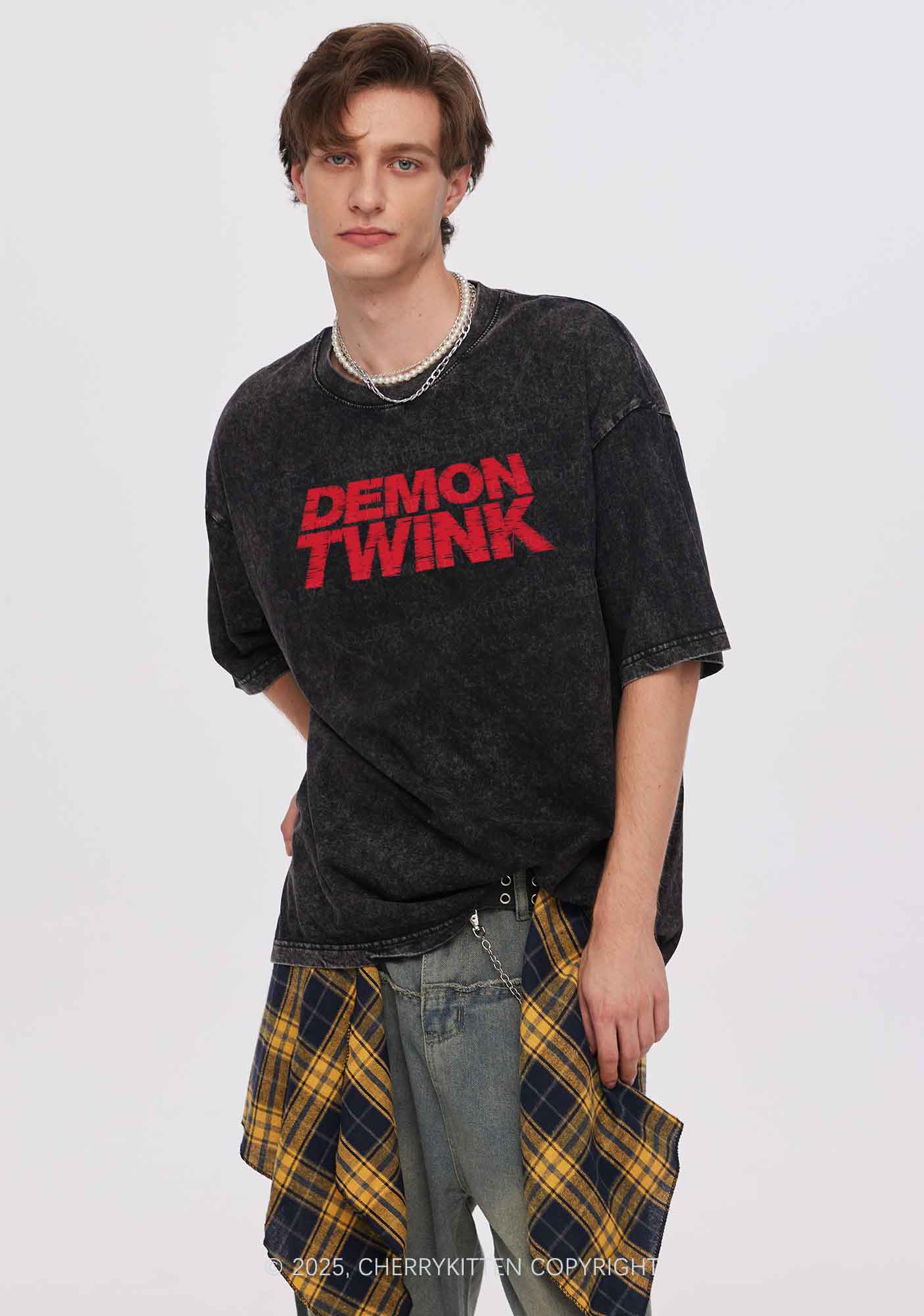 Demon Twink Pride Y2K Shirts Washed Tee Cherrykitten - Image 2