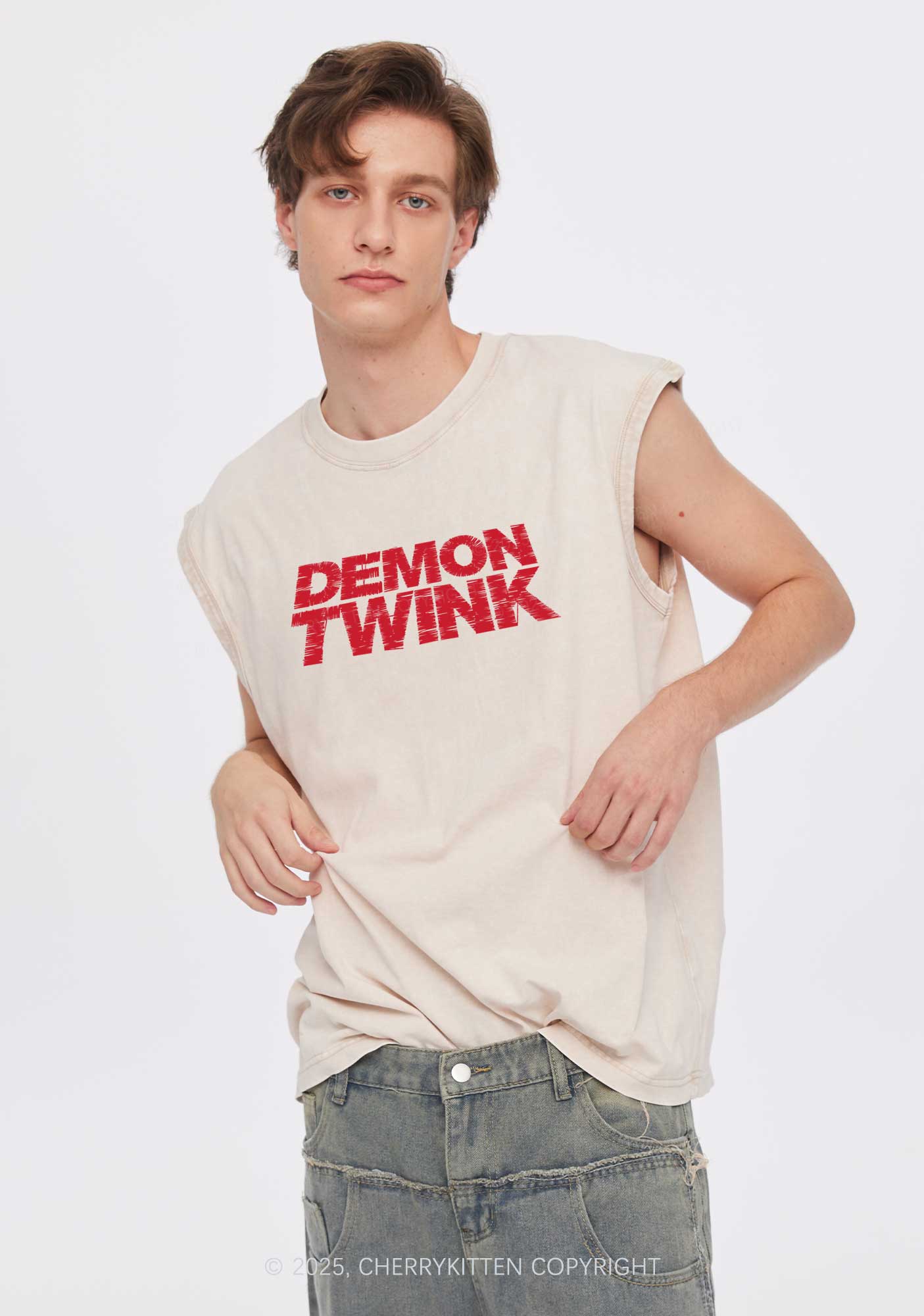 Demon Twink Pride Y2K Washed Muscle Tank Cherrykitten - Image 2