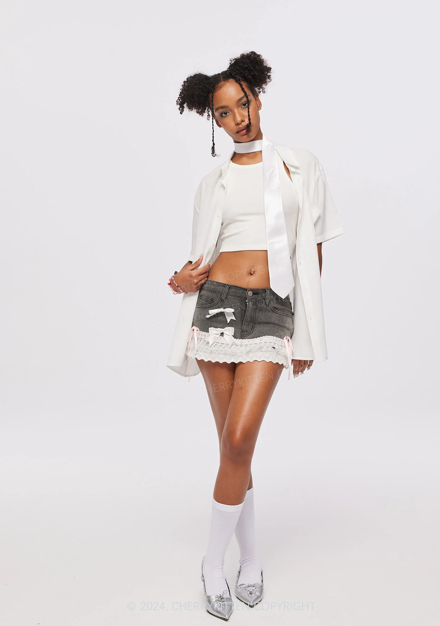Denim Lace Splicing Y2K Mini Skirt Cherrykitten - Image 4