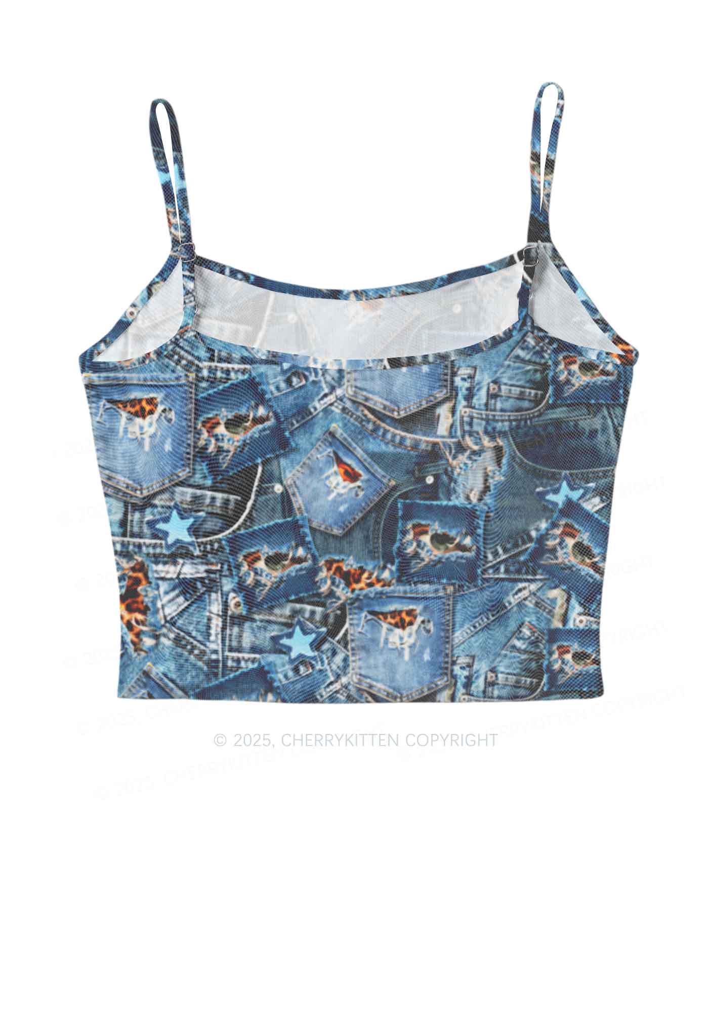 Denim Patchwork Y2K Mesh Cami Tank Cherrykitten - Image 3