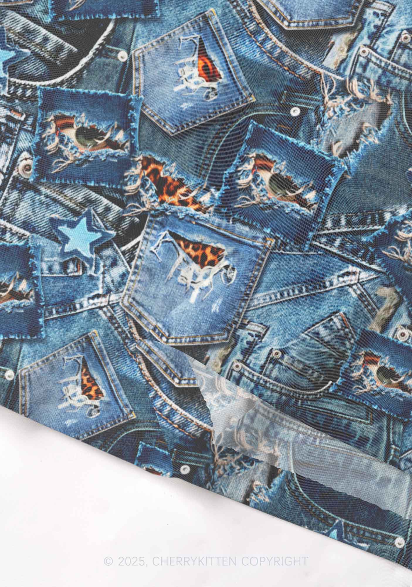 Denim Patchwork Y2K Mesh Cami Tank Cherrykitten - Image 4
