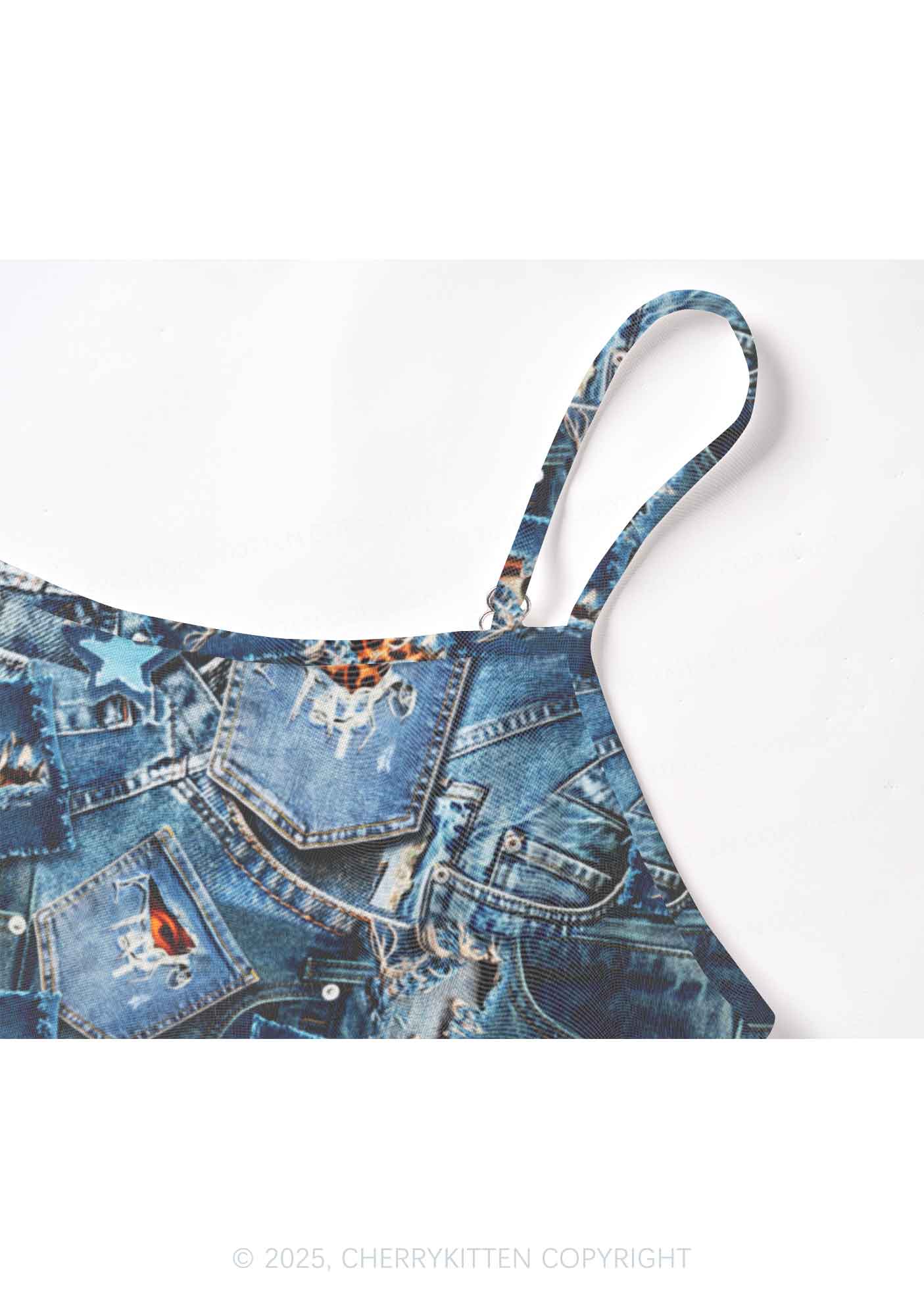 Denim Patchwork Y2K Mesh Cami Tank Cherrykitten - Image 5