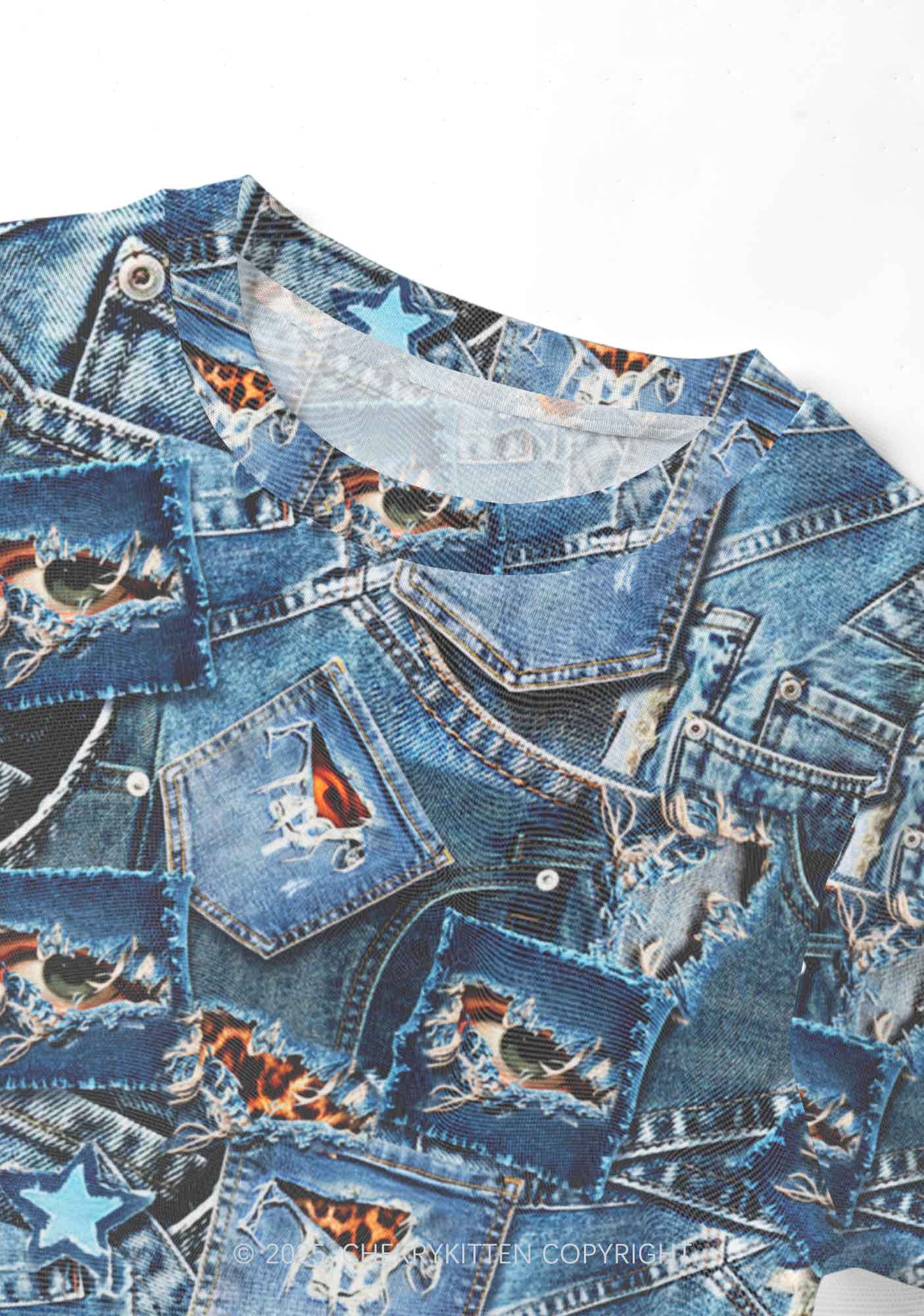 Denim Patchwork Y2K Mesh Crop Top Cherrykitten - Image 3