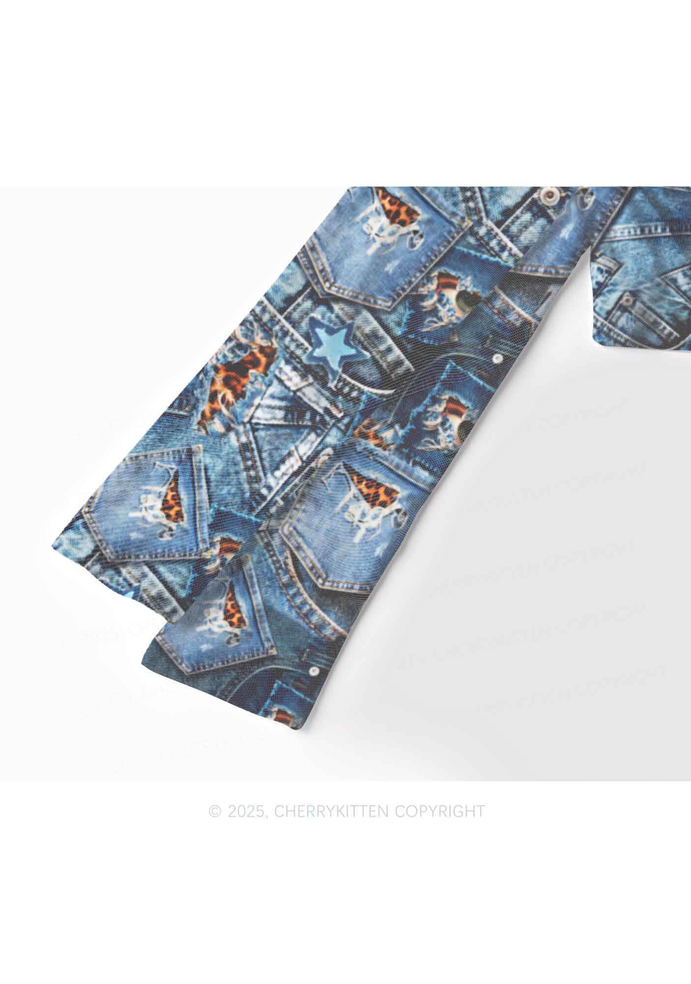 Denim Patchwork Y2K Mesh Long Sleeve Crop Top Cherrykitten - Image 4