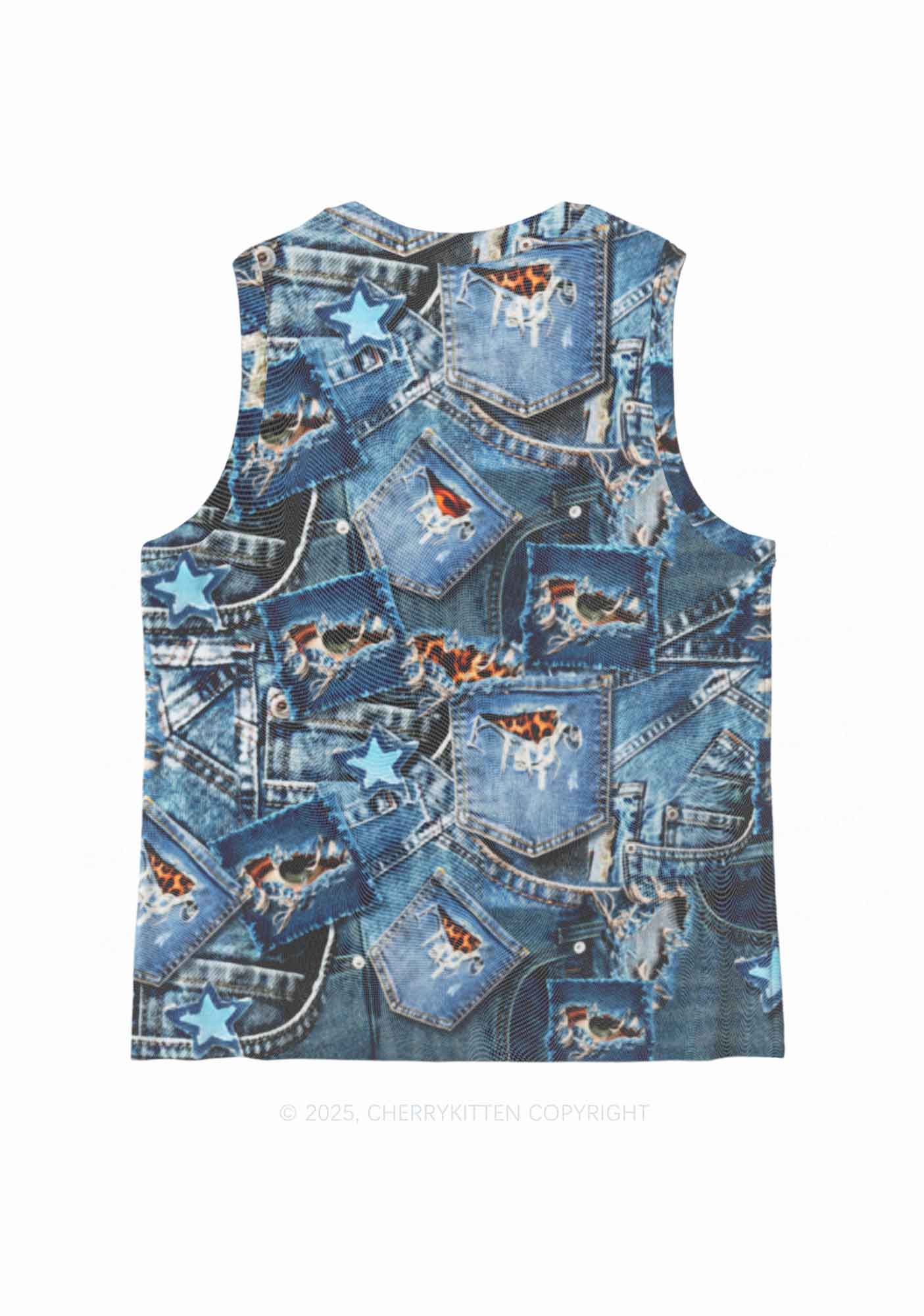 Denim Patchwork Y2K Mesh Muscle Tank Cherrykitten - Image 4