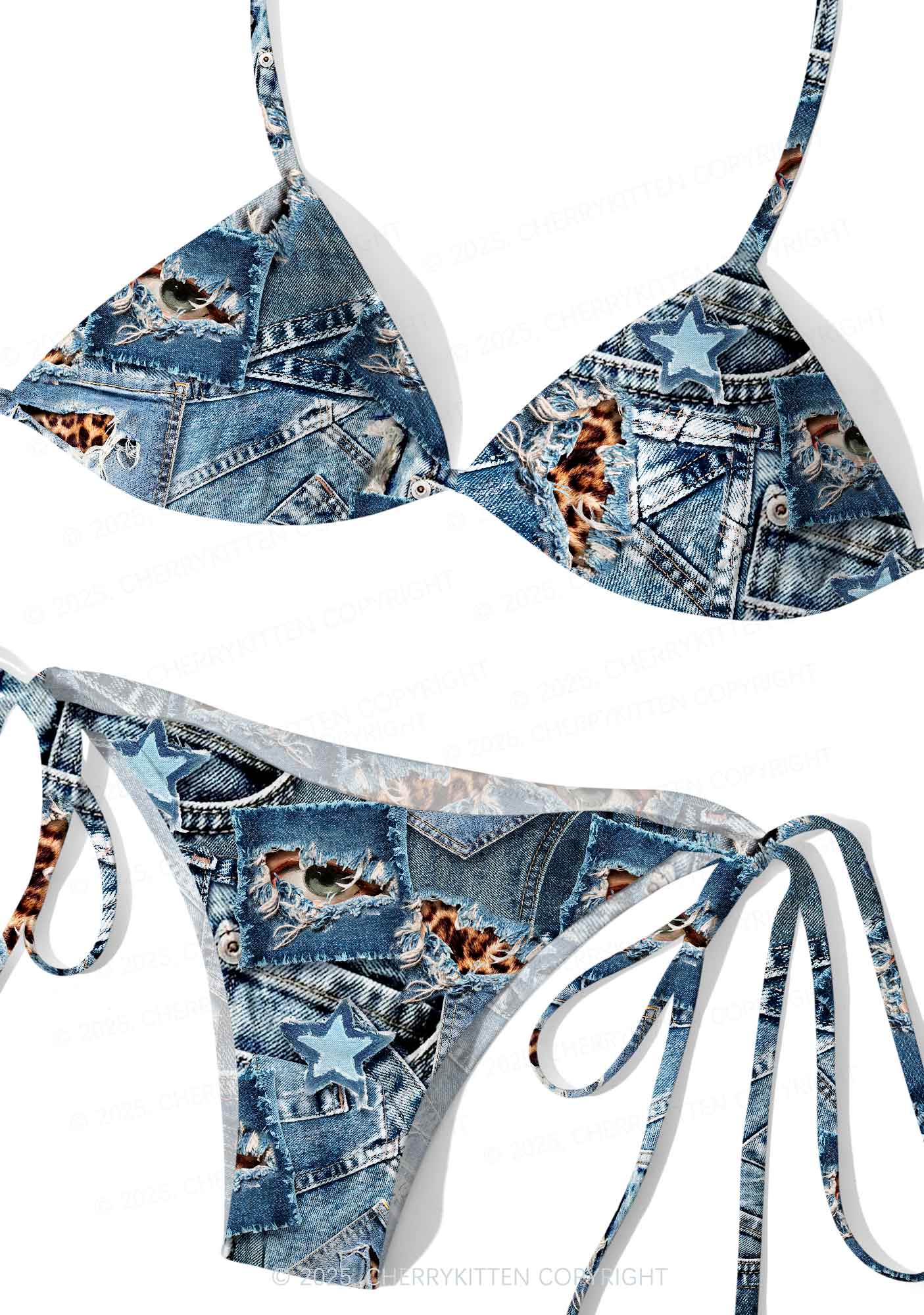 Denim Patchwork Y2K Print Bikini Set Cherrykitten - Image 3