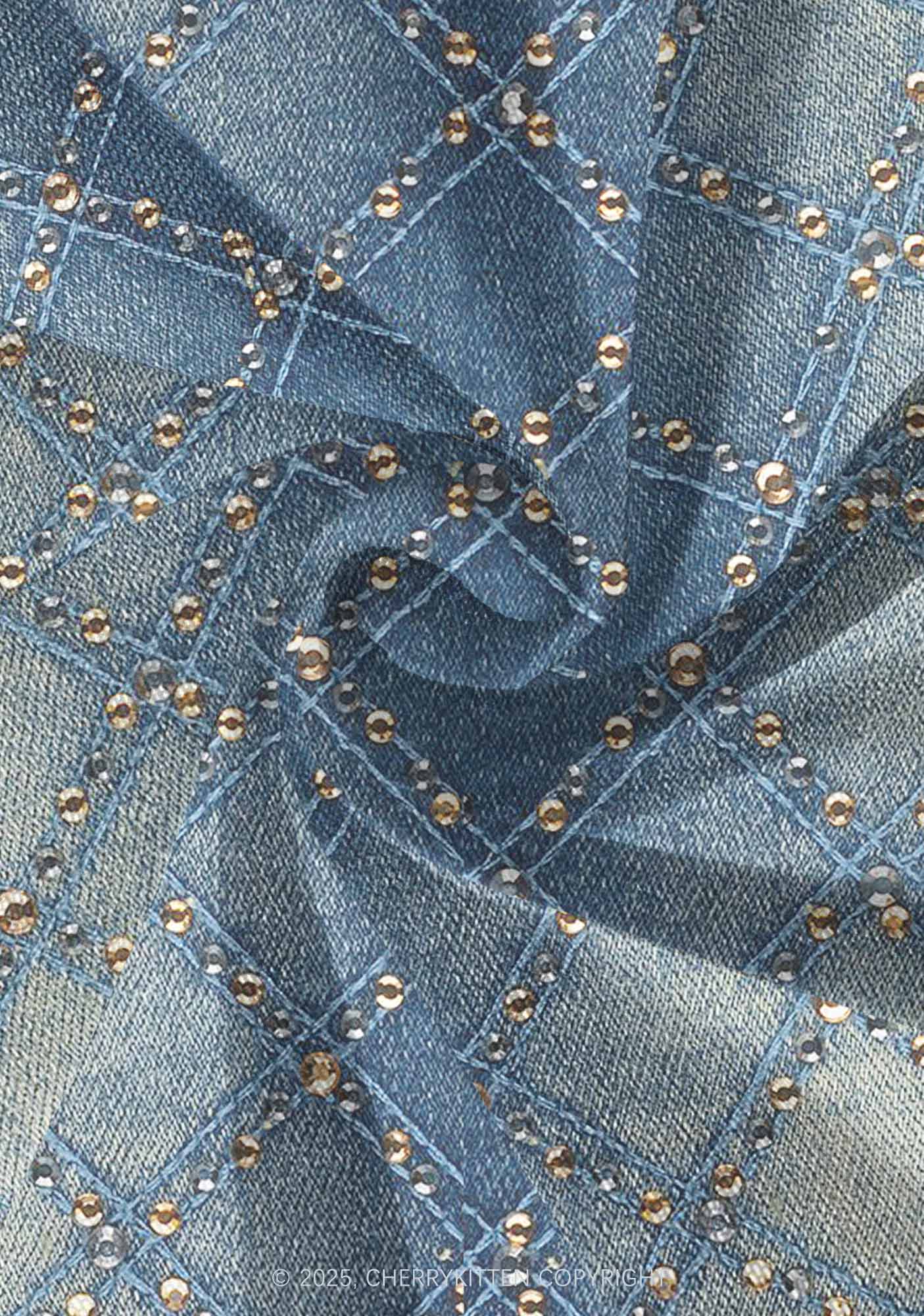 Denim Sparkle Y2K Print Mini Layered Skirt Cherrykitten - Image 4
