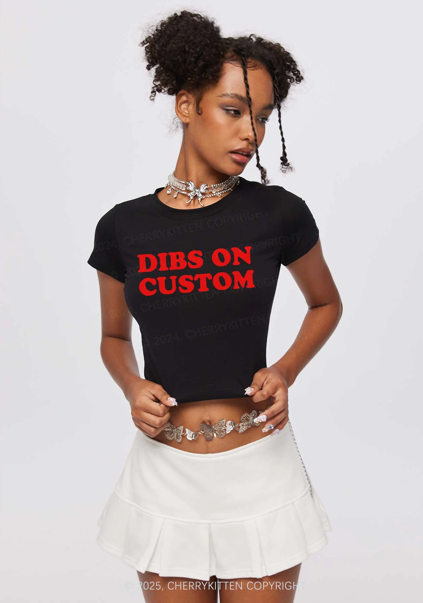 Dibs On Custom Y2K Baby Tee Cherrykitten - Image 2