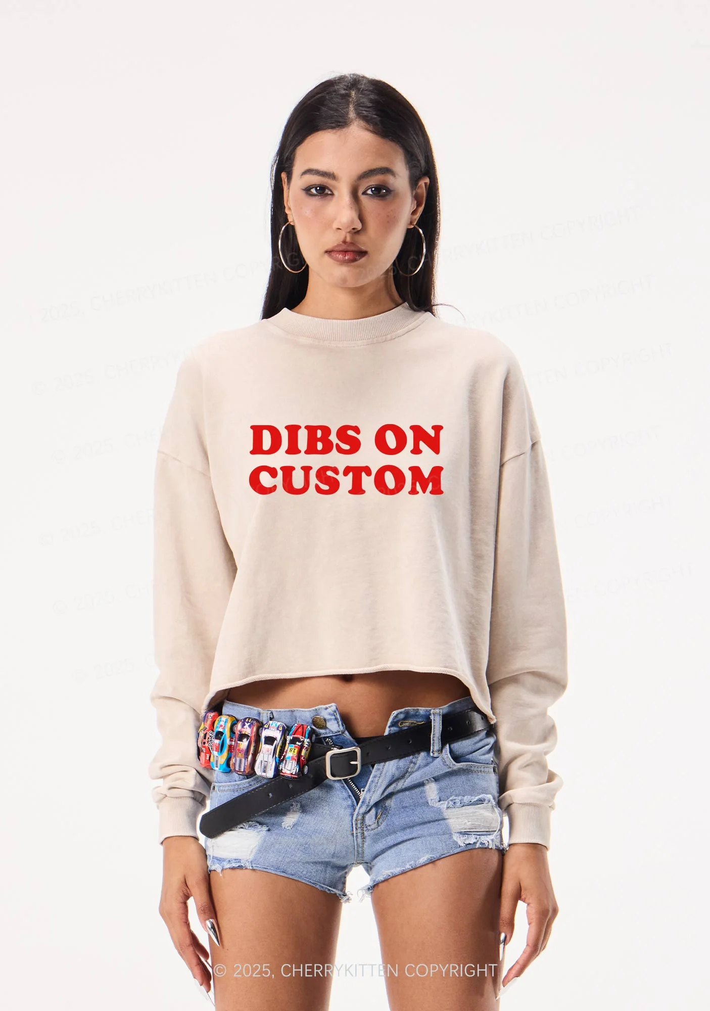 Dibs On Custom Y2K Crop Washed Sweatshirts Cherrykitten - Image 2