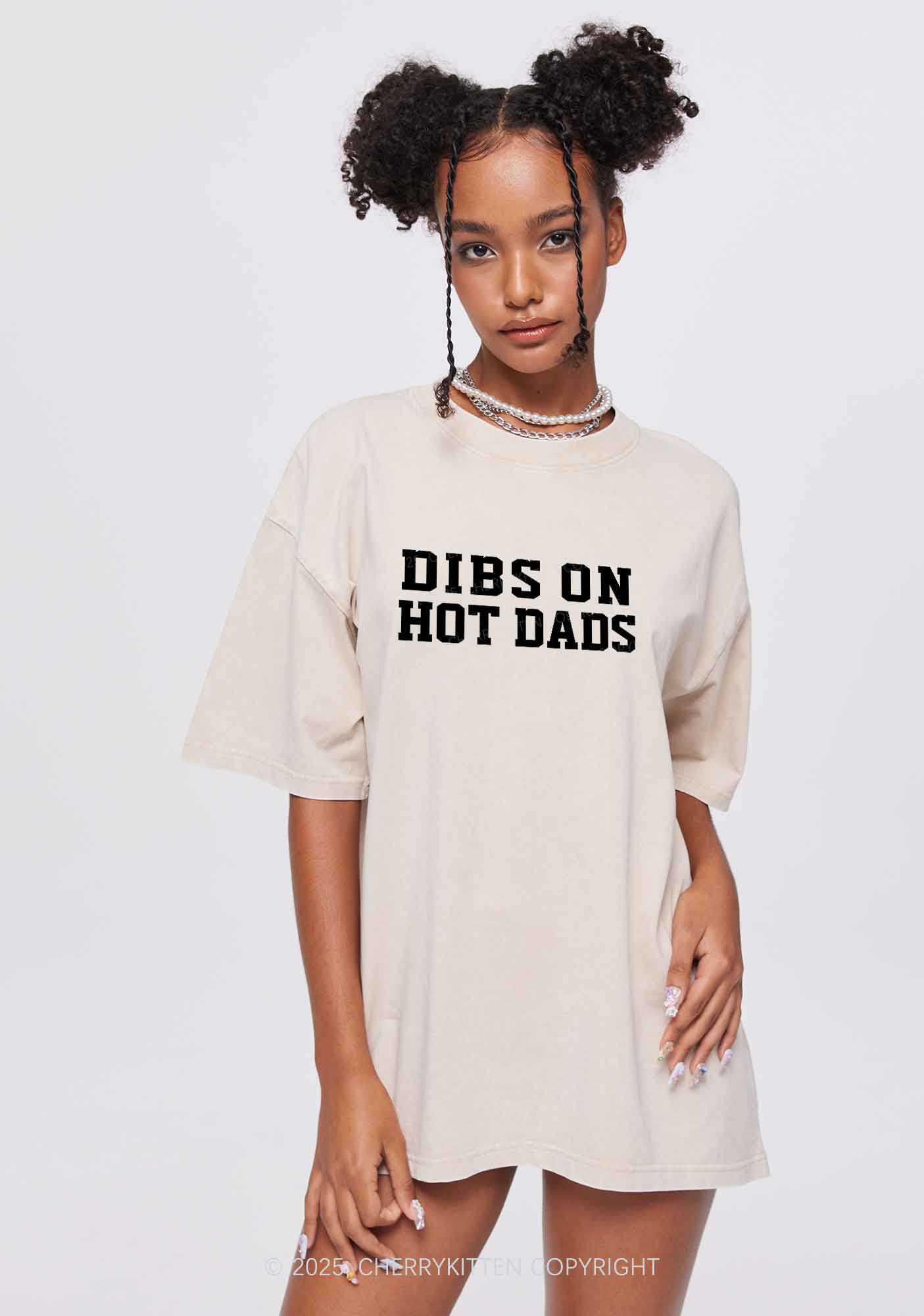Dibs On Hot Dads Y2K Shirts Washed Tee Cherrykitten - Image 2
