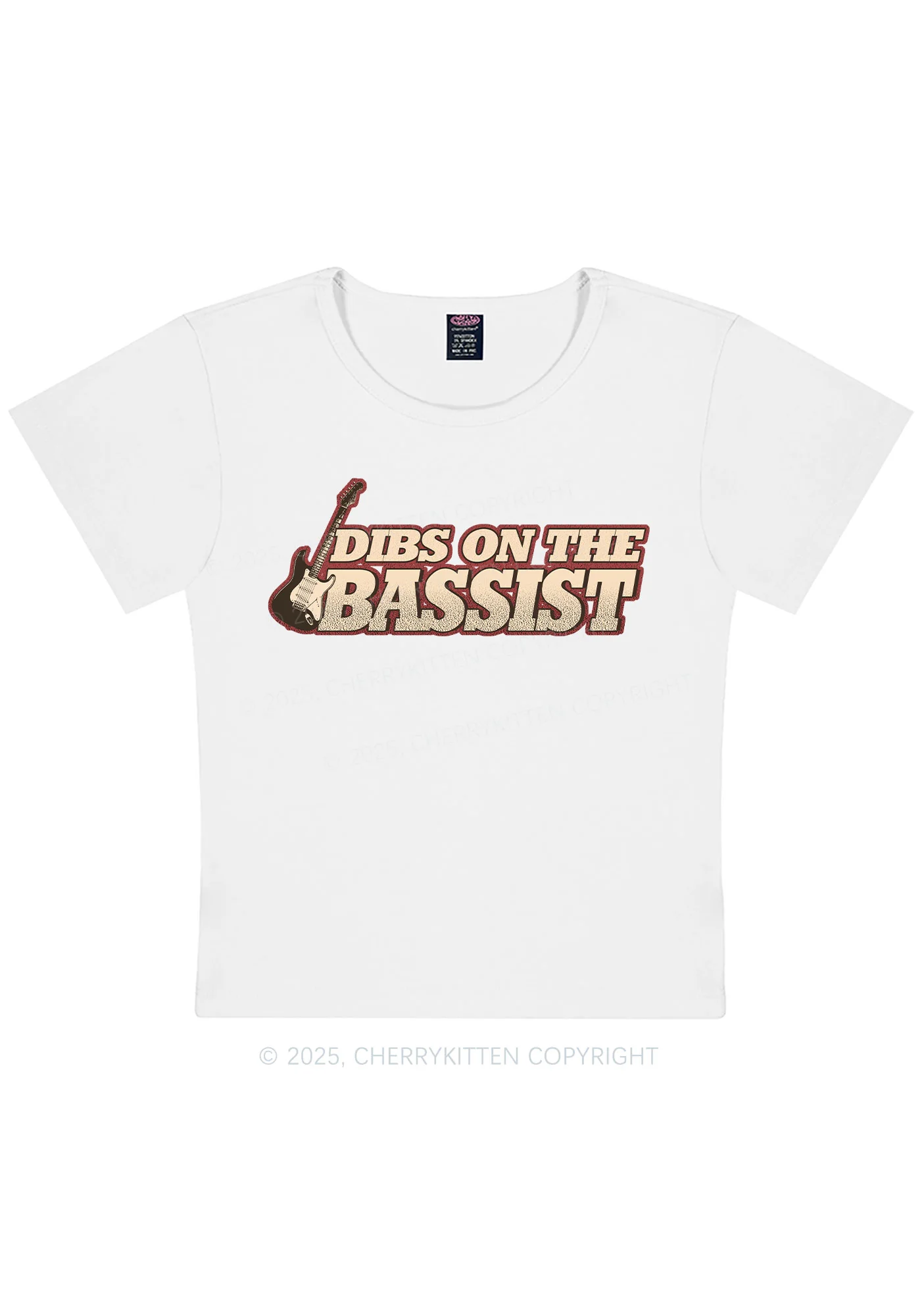 Dibs On The Bassist Y2K Baby Tee Cherrykitten - Image 4