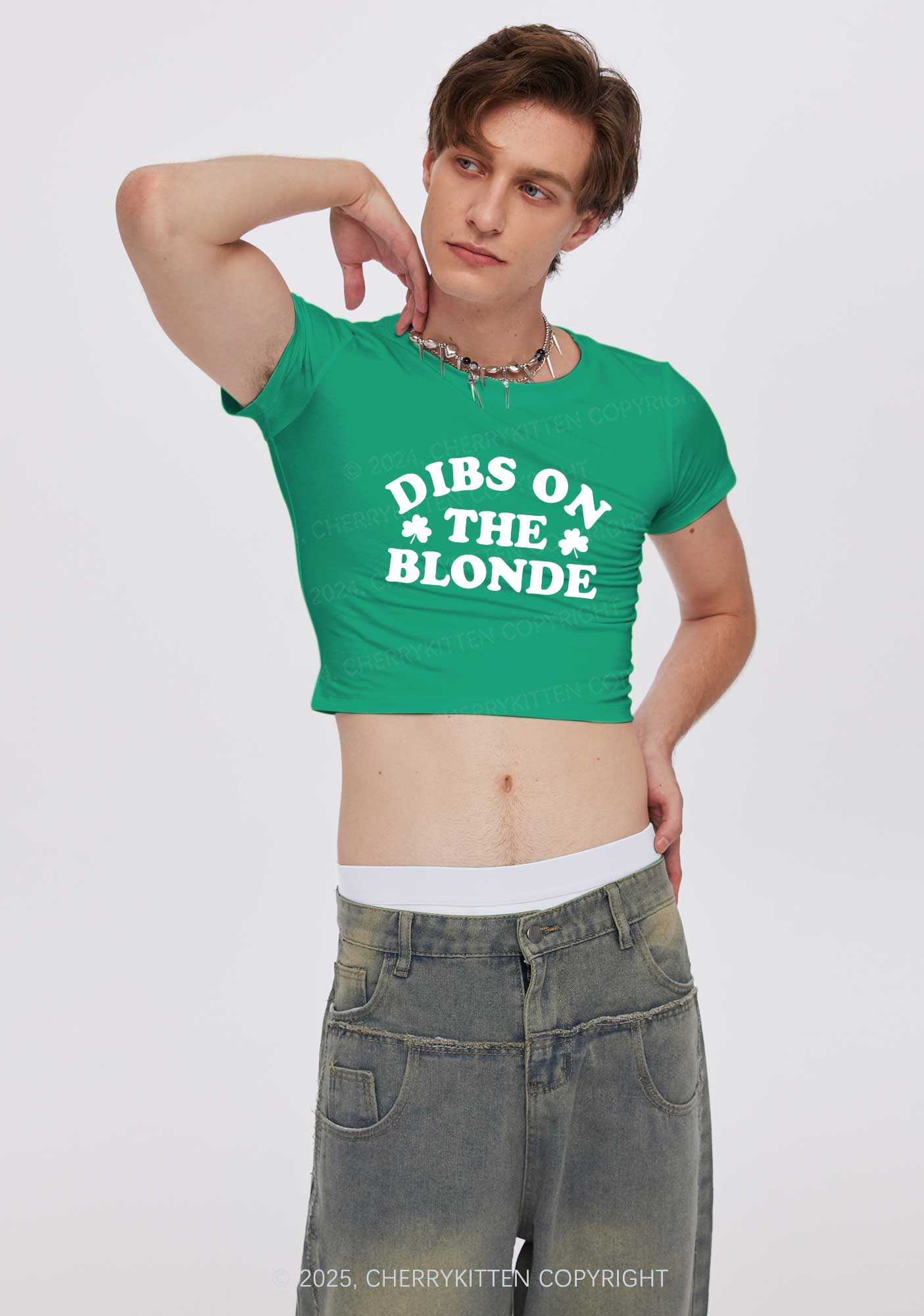 Dibs On The Blonde St Patricks Y2K Baby Tee Cherrykitten - Image 2