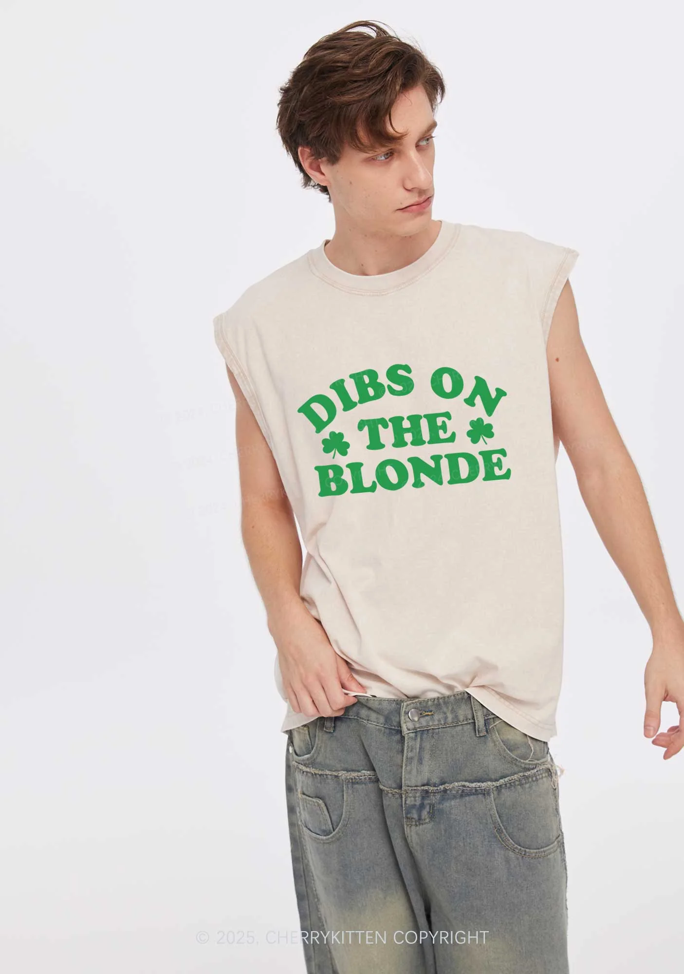 Dibs On The Blonde St Patricks Y2K Washed Tank Cherrykitten - Image 2