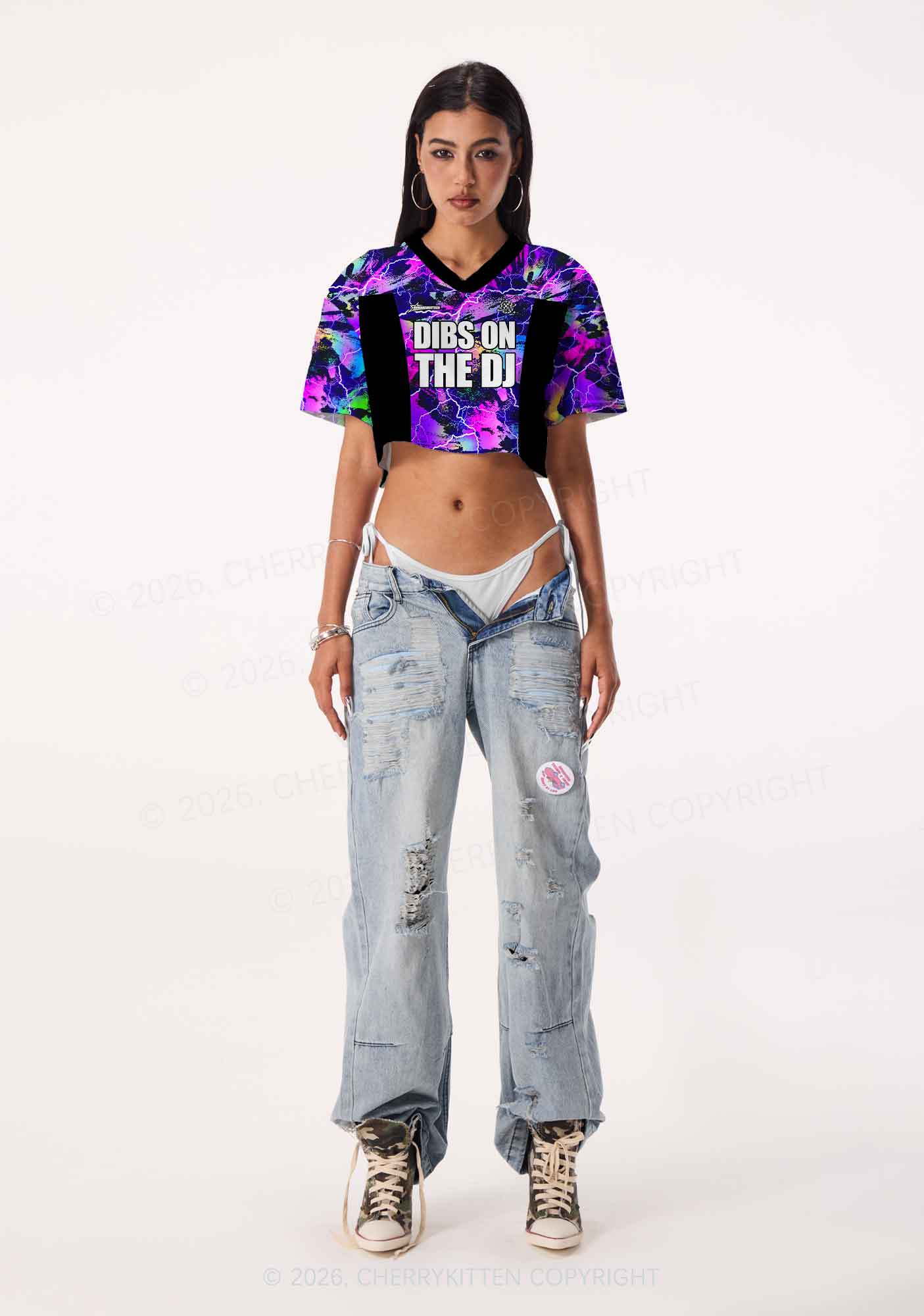 Dibs On The DJ Lightning Y2K Crop Sport Jersey Shirts Cherrykitten - Image 2