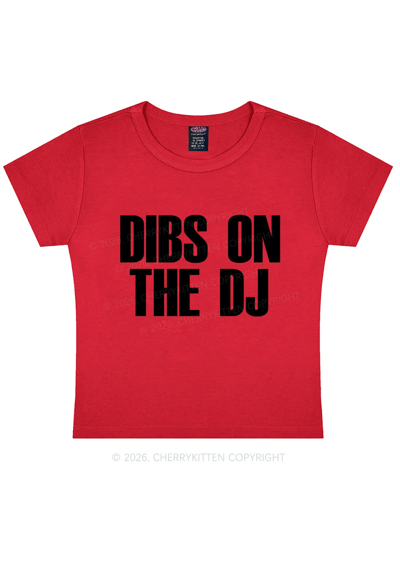 Dibs On The DJ Y2K Baby Tee Cherrykitten - Image 5