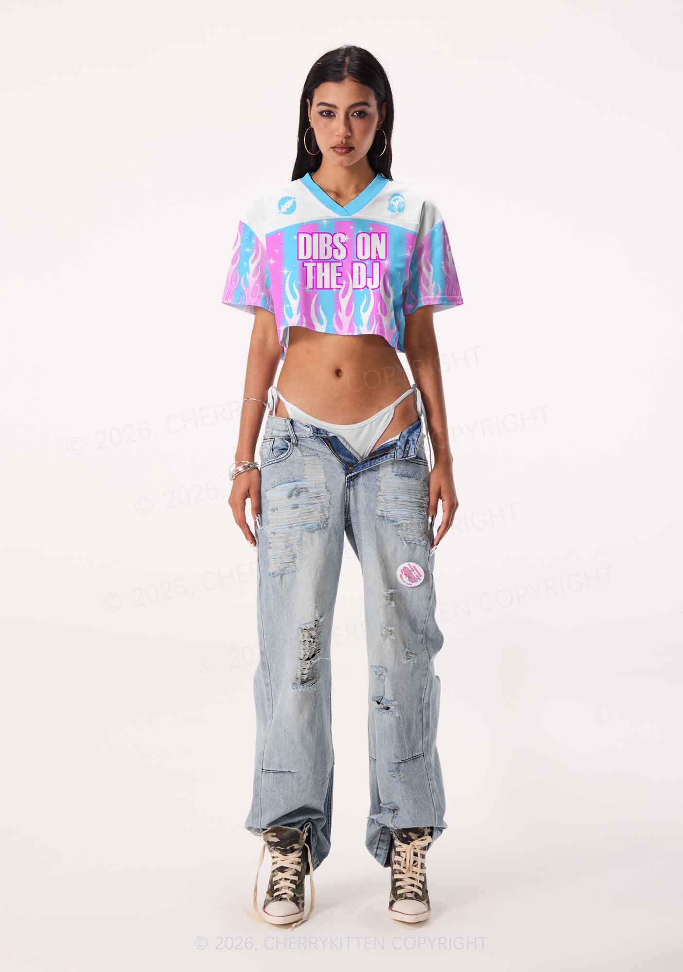 Dibs On The DJ Y2K Crop Sport Jersey Shirts Cherrykitten - Image 2