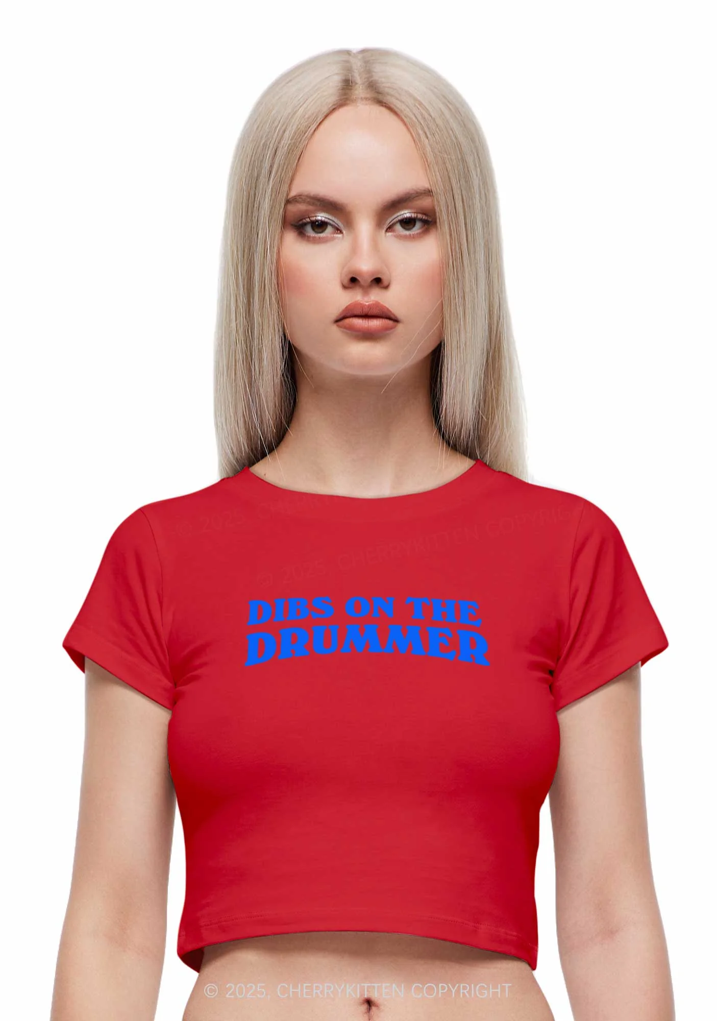 Dibs On The Drummer Y2K Baby Tee Cherrykitten - Image 3