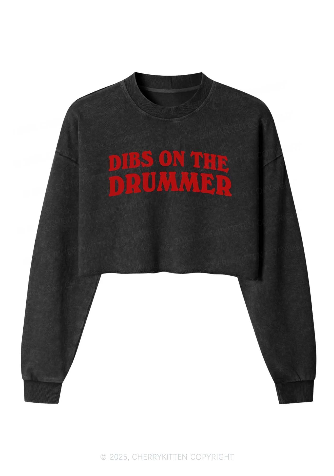 Dibs On The Drummer Y2K Crop Washed Sweatshirts Cherrykitten - Image 3