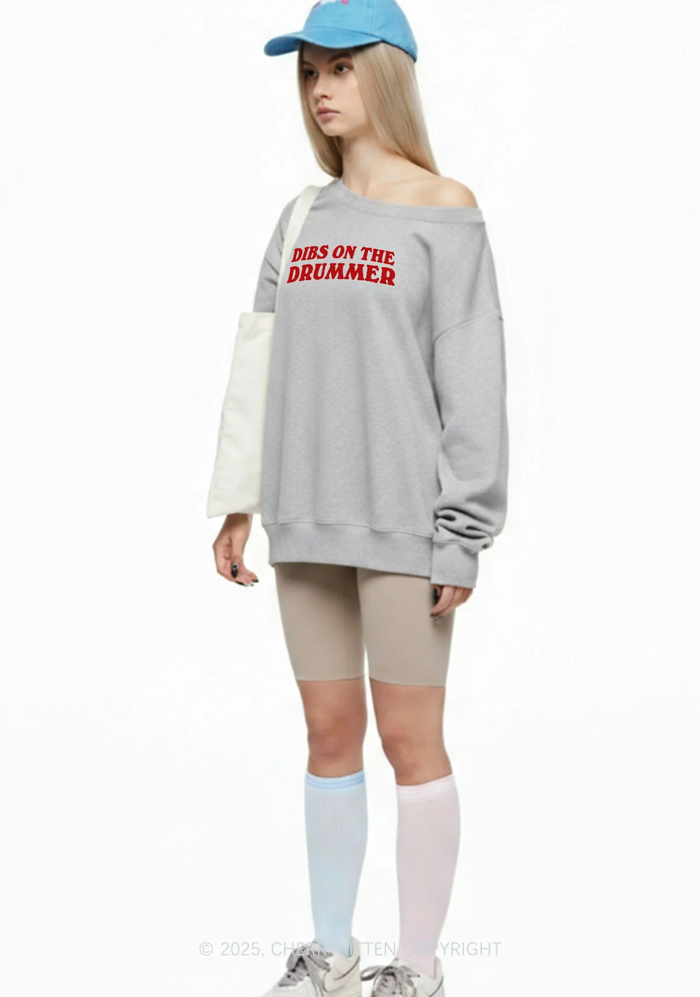 Dibs On The Drummer Y2K Off Shoulder Sweatshirts Cherrykitten - Image 2