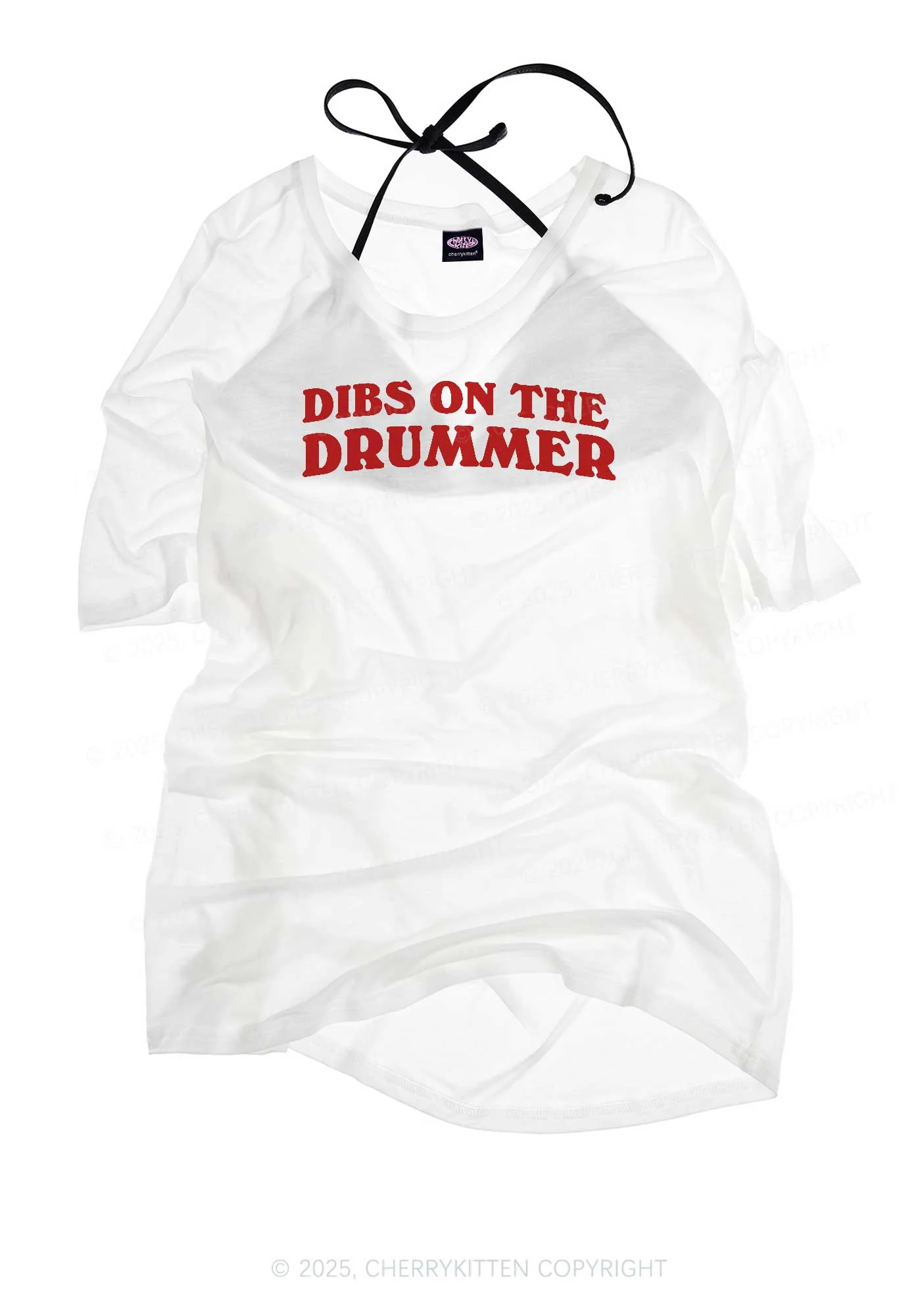 Dibs On The Drummer Y2K Sheer Boyfriend Tee Cherrykitten - Image 3