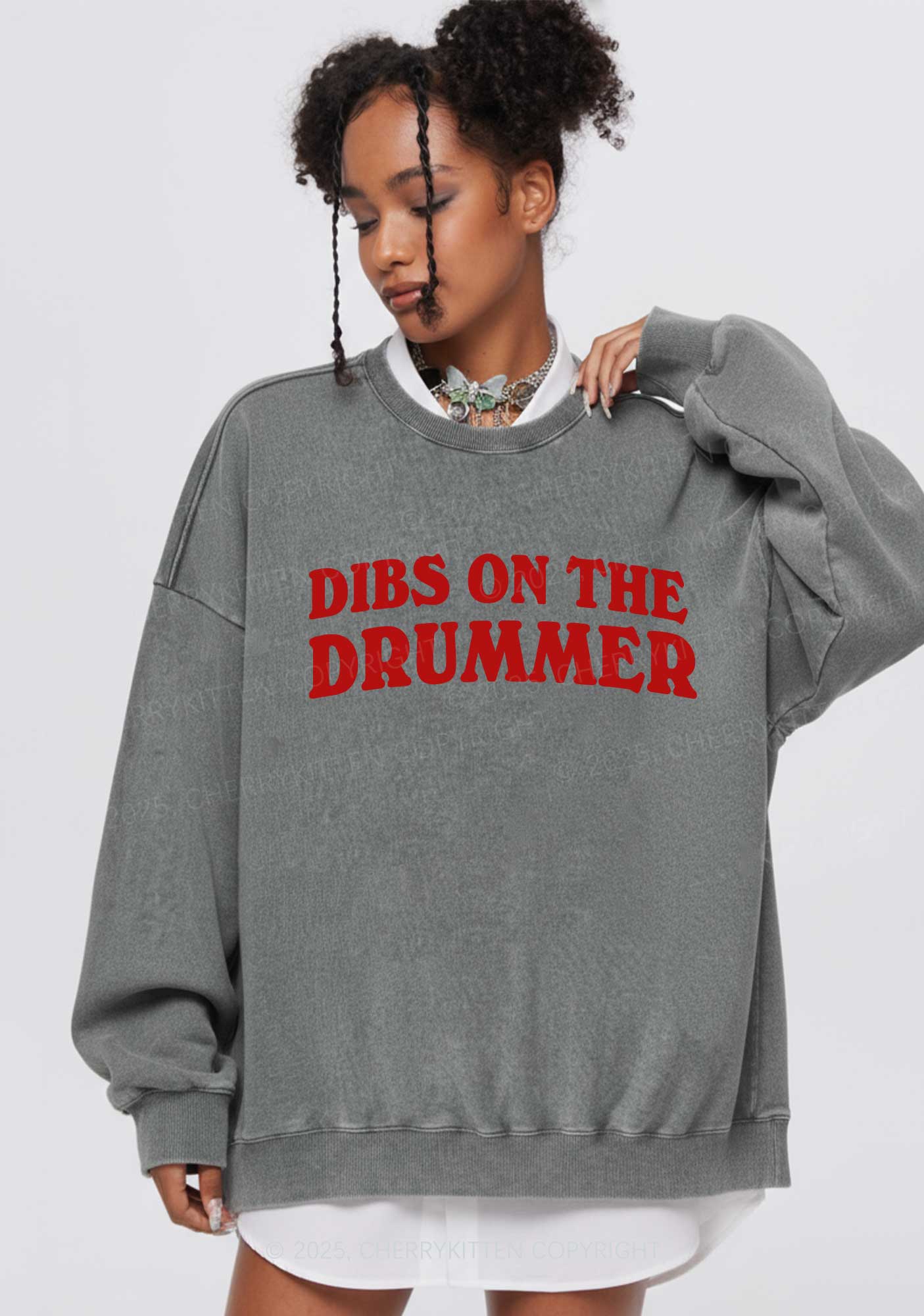 Dibs On The Drummer Y2K Washed Sweatshirts Cherrykitten - Image 2