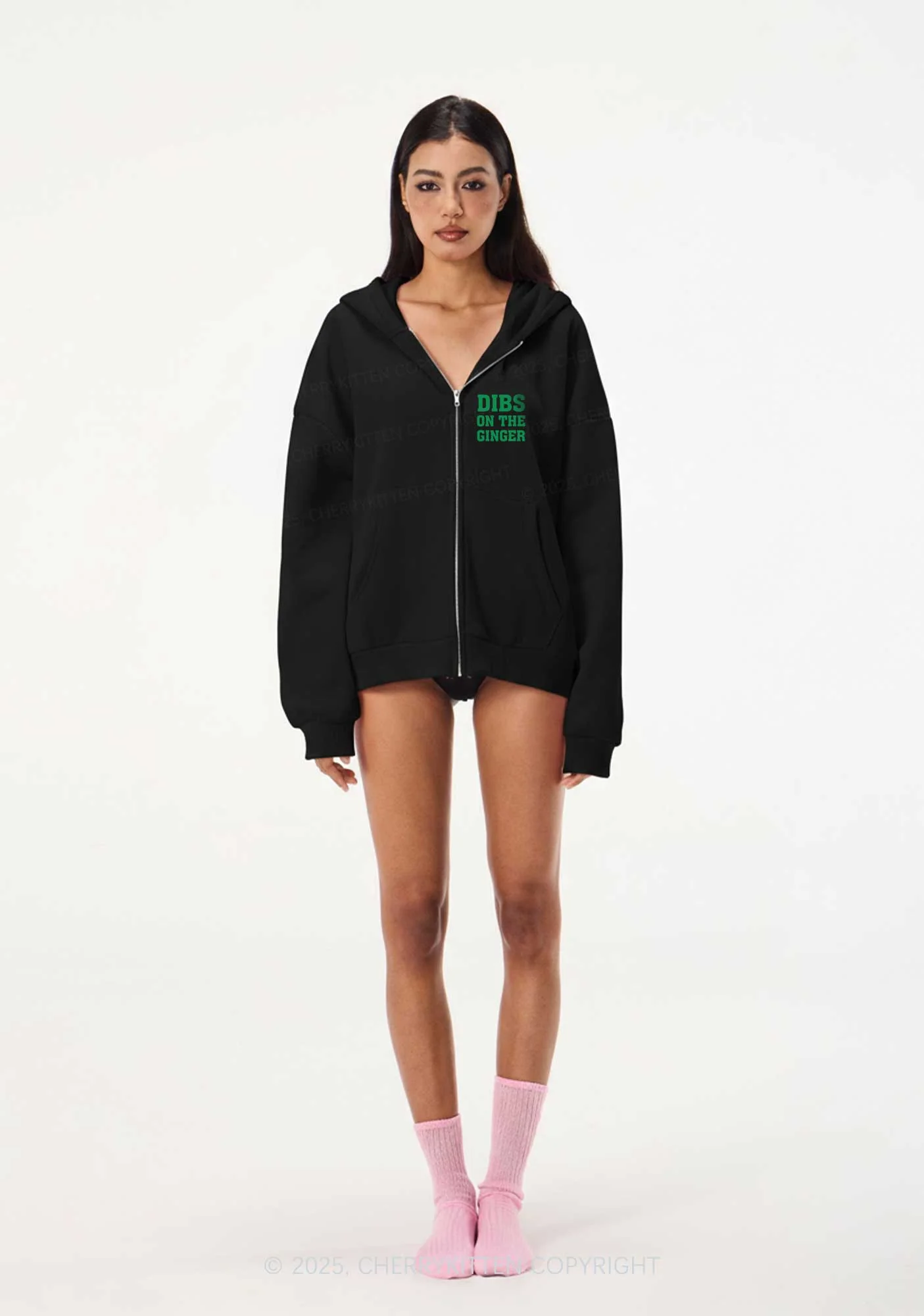 Dibs On The Ginger St Patricks Y2K Bunny Ear Zip Hoodie Cherrykitten - Image 3