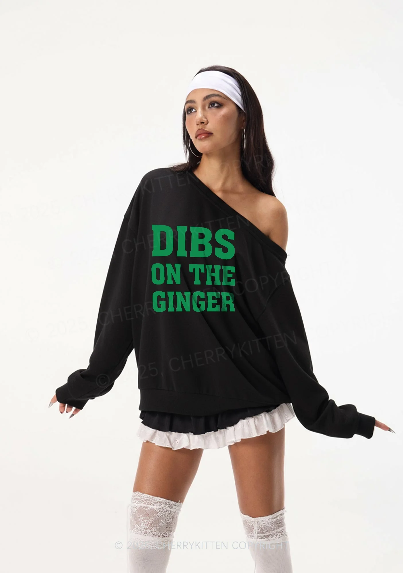 Dibs On The Ginger St Patricks Y2K Off Shoulder Sweatshirts Cherrykitten - Image 2