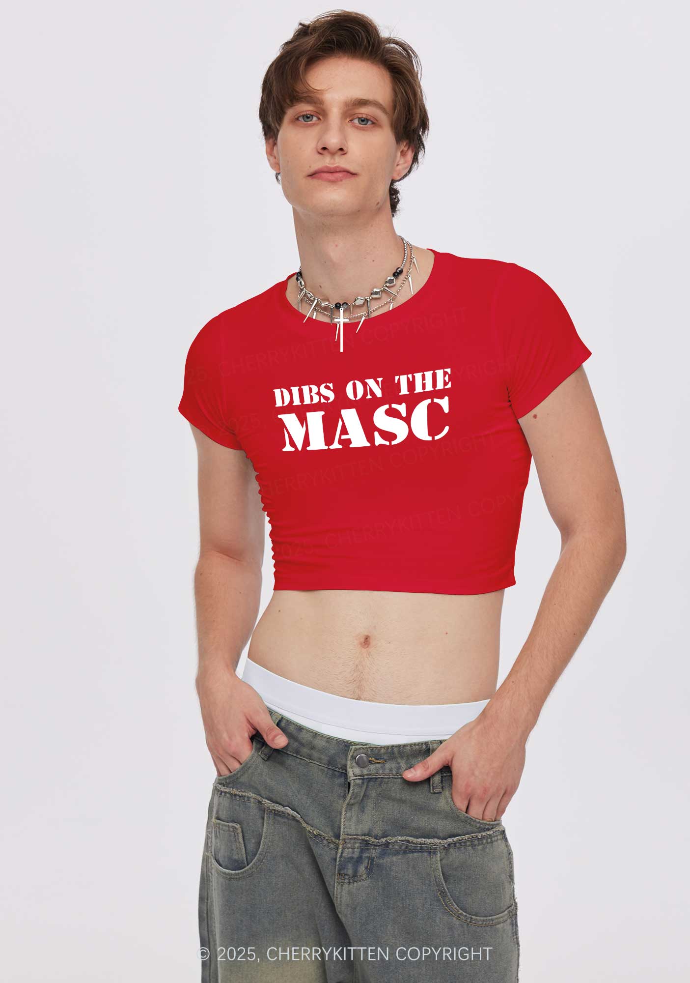 Dibs On The Masc Pride Y2K Baby Tee Cherrykitten - Image 2