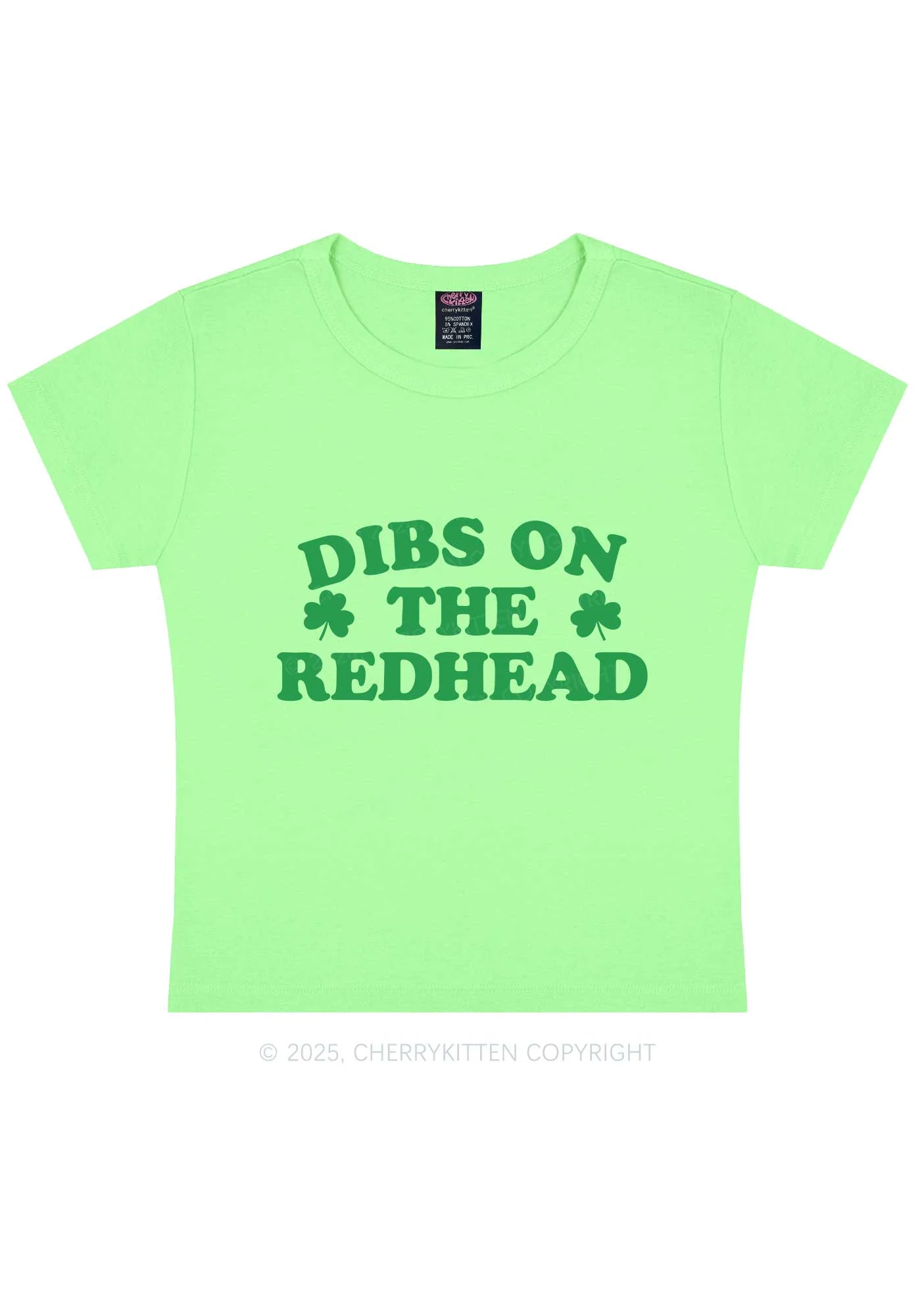 Dibs On The Redhead St Patricks Y2K Baby Tee Cherrykitten - Image 10