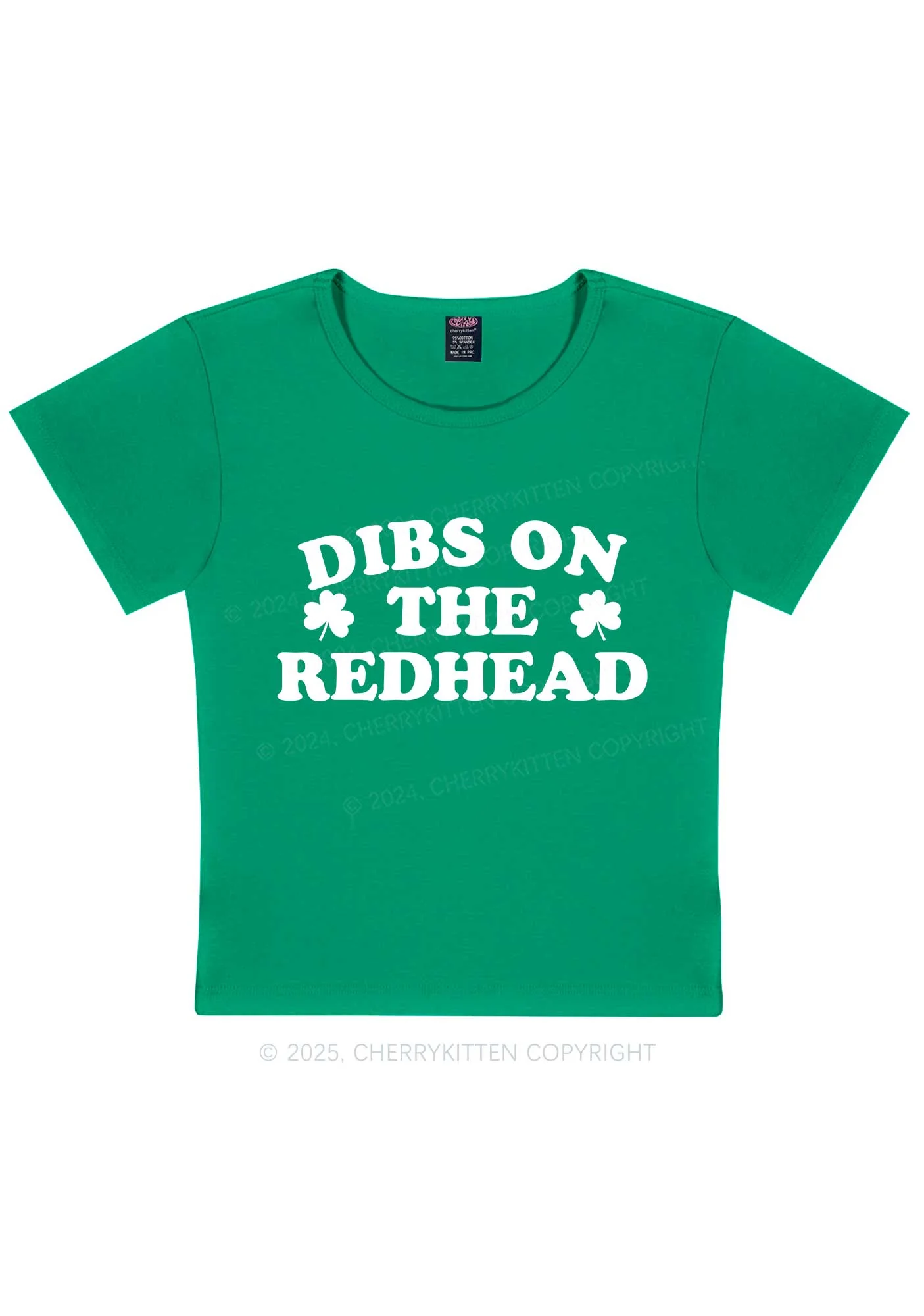Dibs On The Redhead St Patricks Y2K Baby Tee Cherrykitten - Image 2