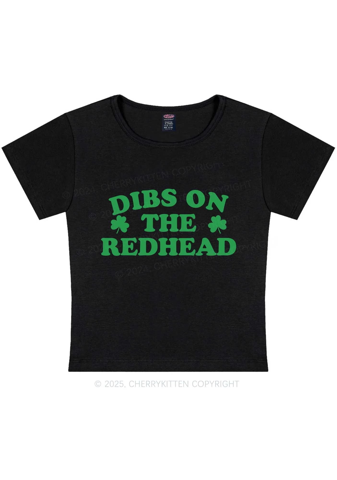 Dibs On The Redhead St Patricks Y2K Baby Tee Cherrykitten - Image 3