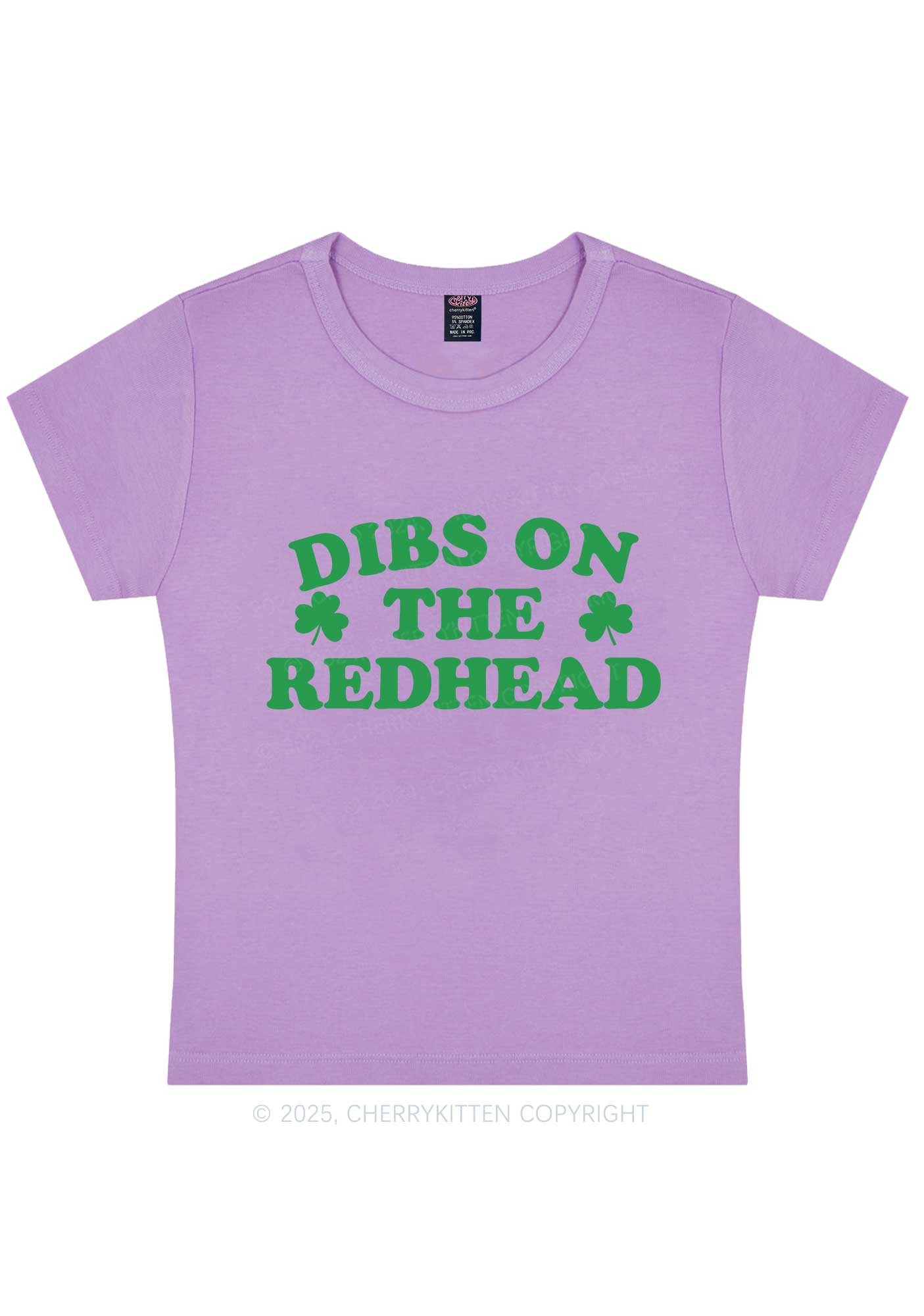 Dibs On The Redhead St Patricks Y2K Baby Tee Cherrykitten - Image 6