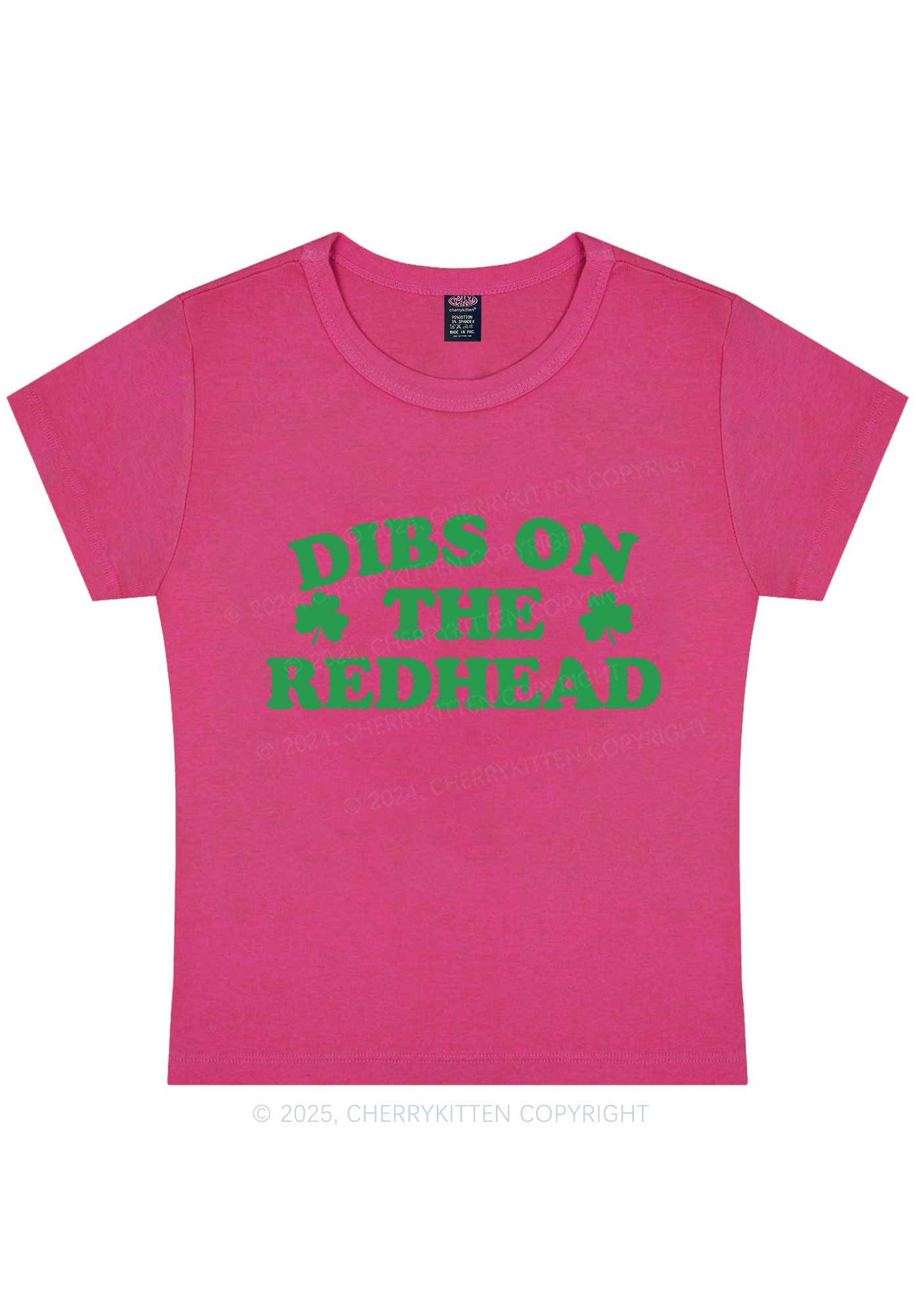 Dibs On The Redhead St Patricks Y2K Baby Tee Cherrykitten - Image 7