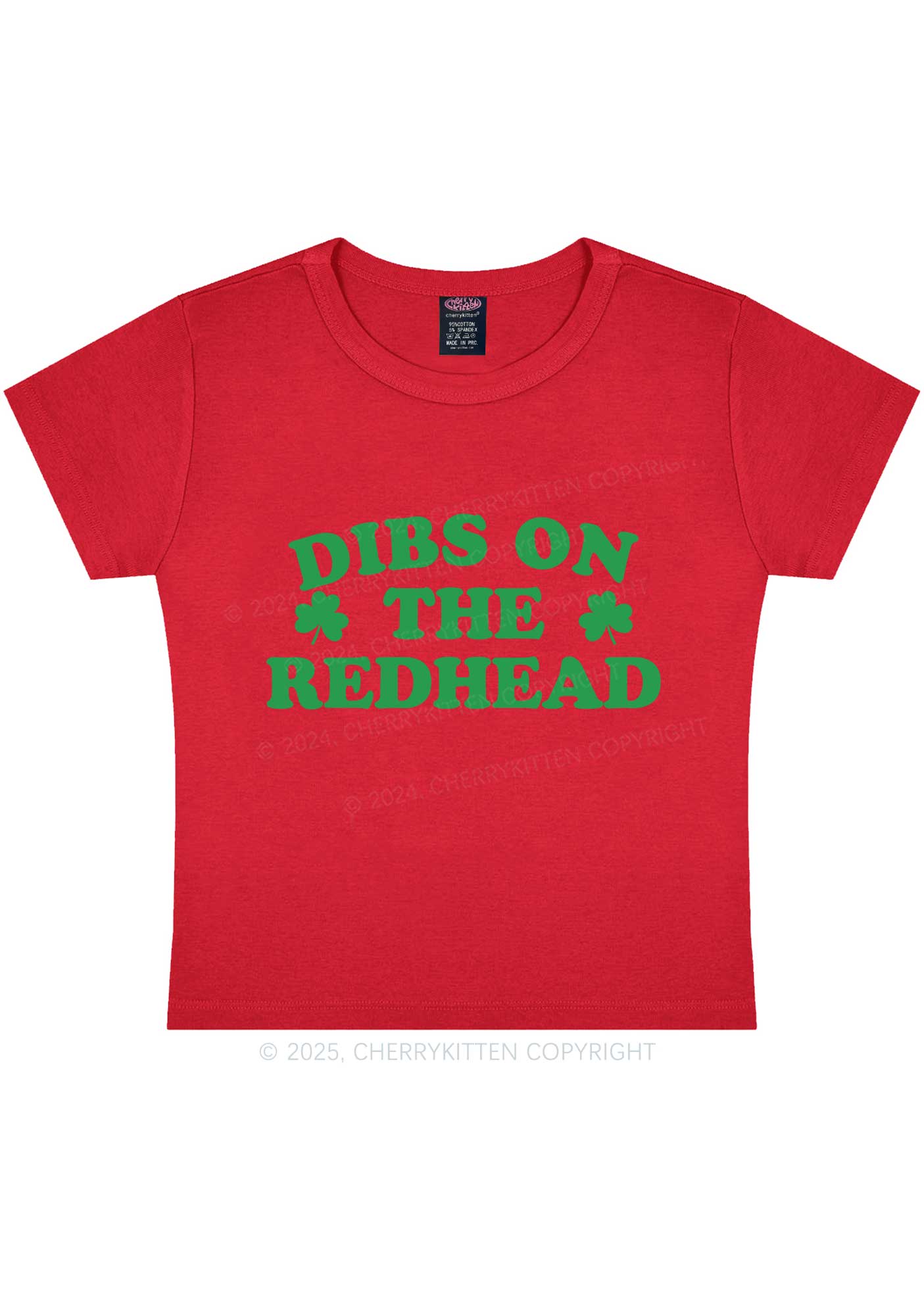 Dibs On The Redhead St Patricks Y2K Baby Tee Cherrykitten - Image 8