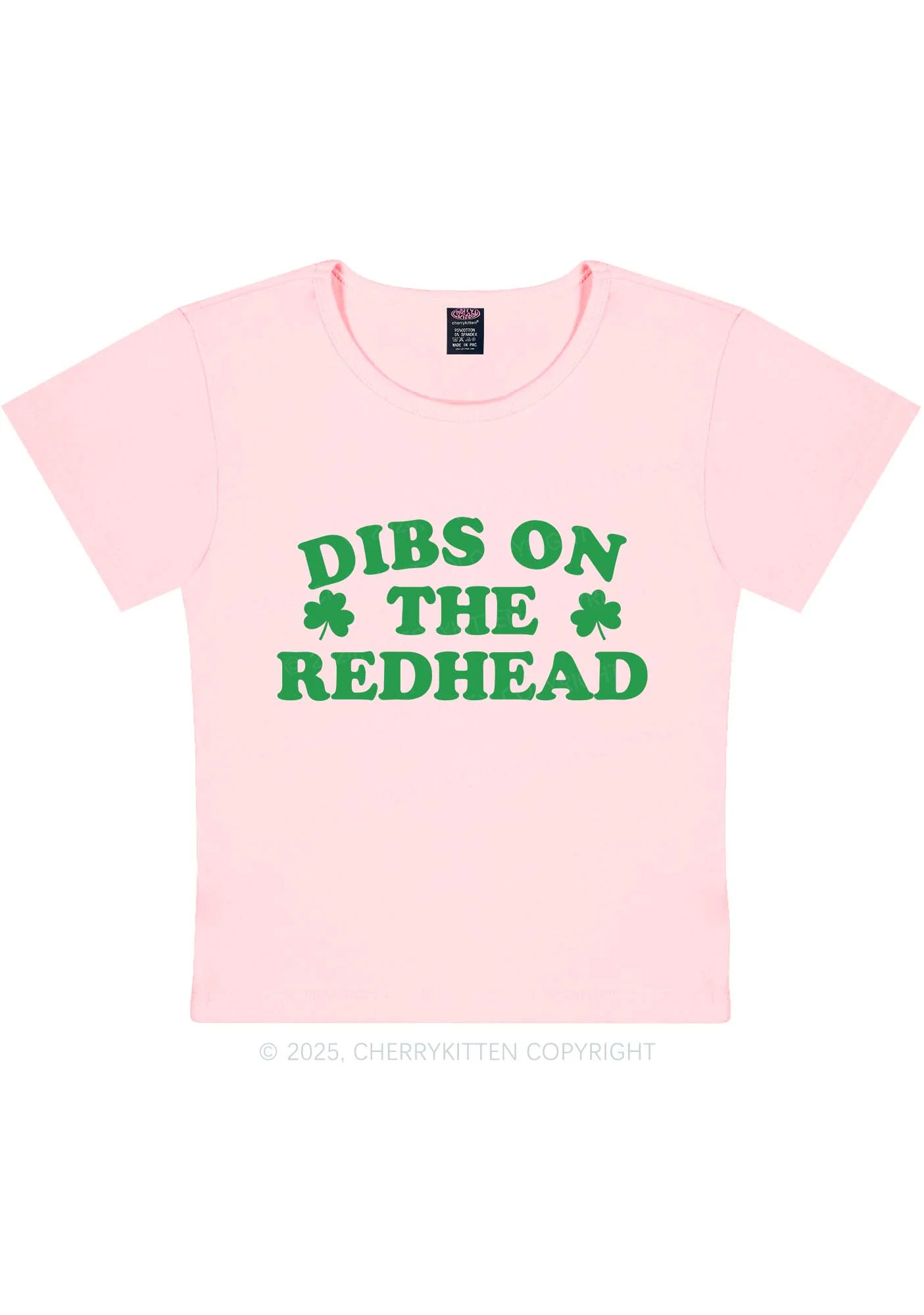 Dibs On The Redhead St Patricks Y2K Baby Tee Cherrykitten - Image 9