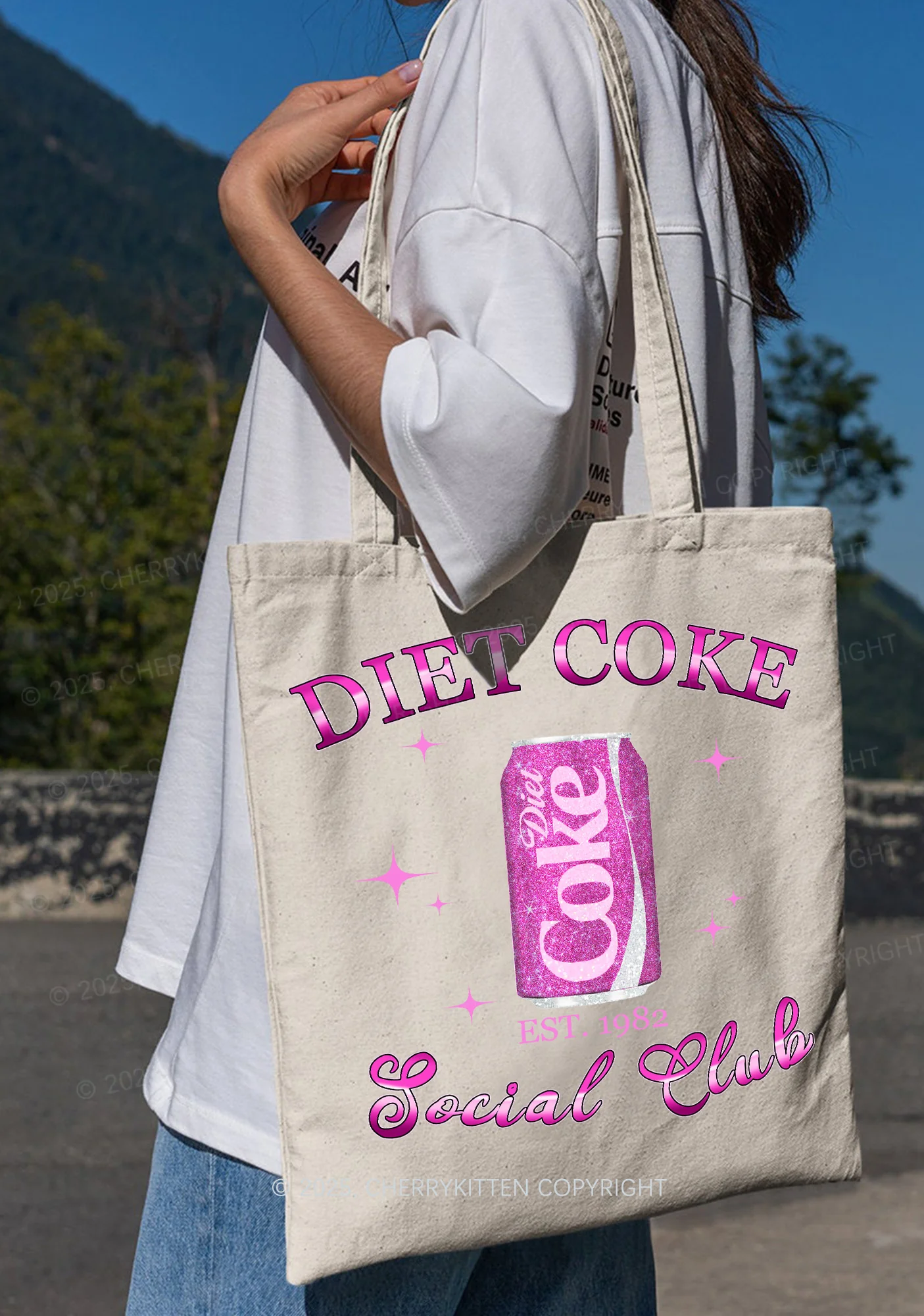 Diet Coke Social Club Y2K Canvas Tote Bag Cherrykitten - Image 2