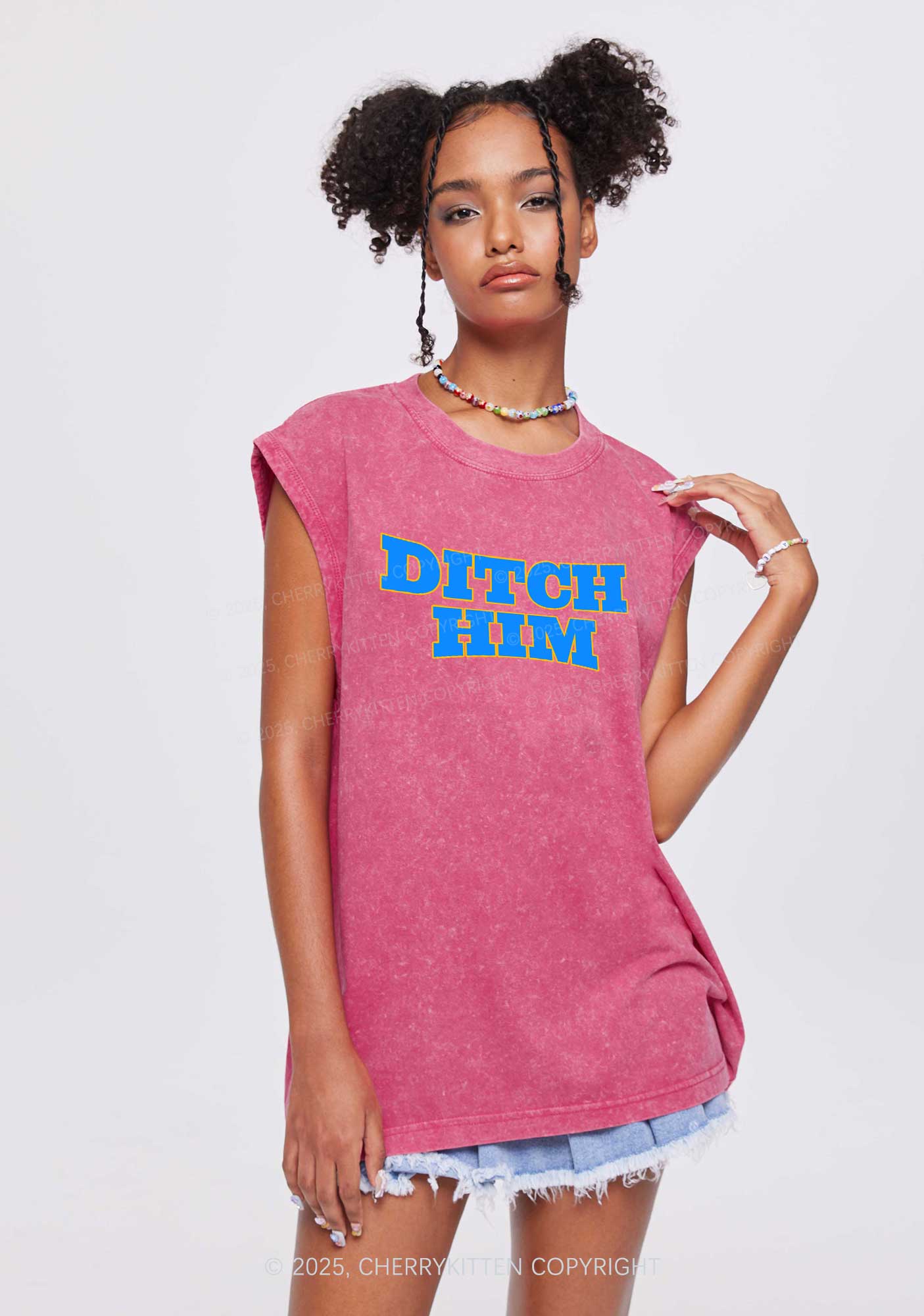 Ditch Him Pride Y2K Washed Muscle Tank Cherrykitten - Image 2