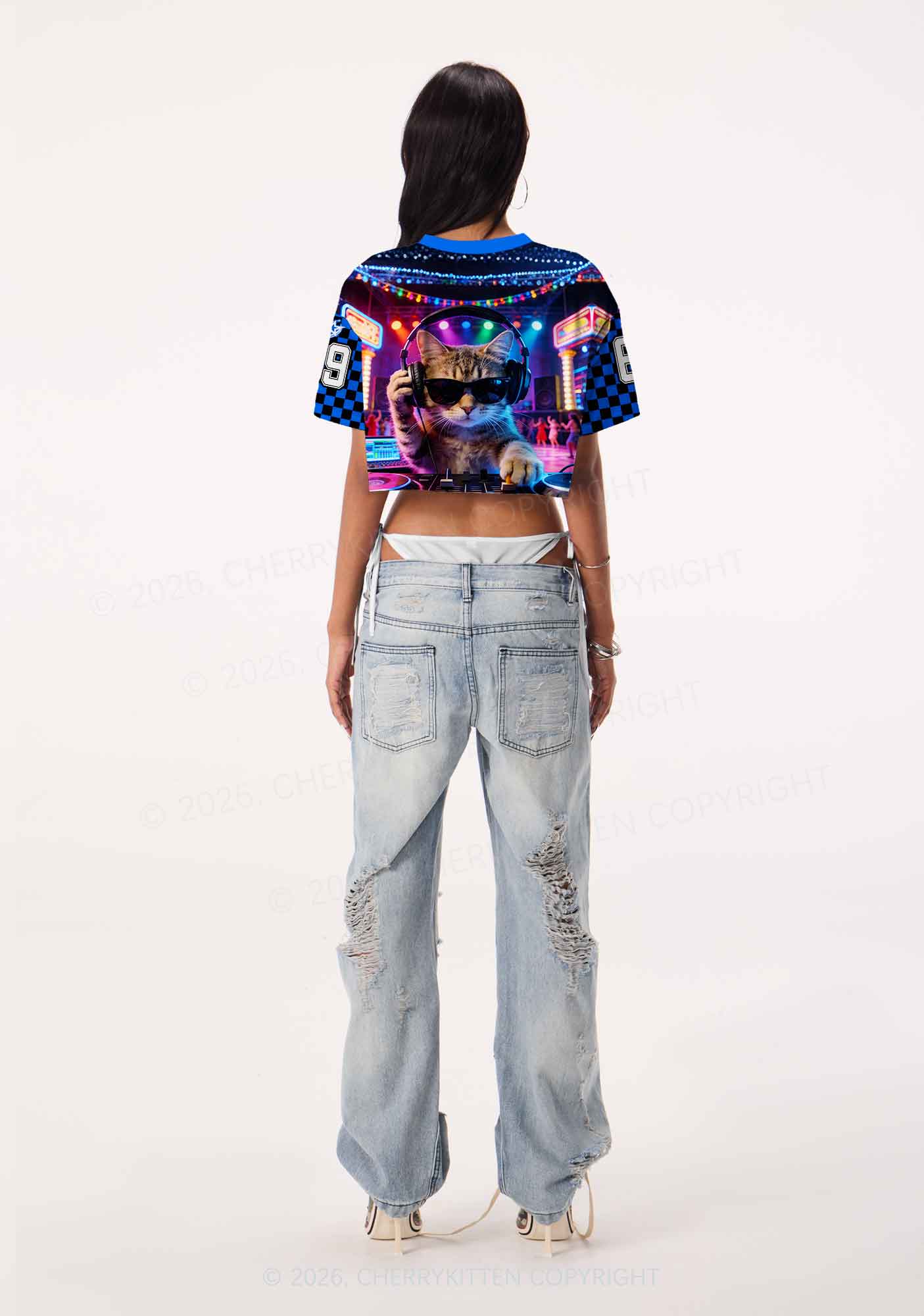 DJ Cat Rave Y2K Crop Sport Jersey Shirts Cherrykitten - Image 3