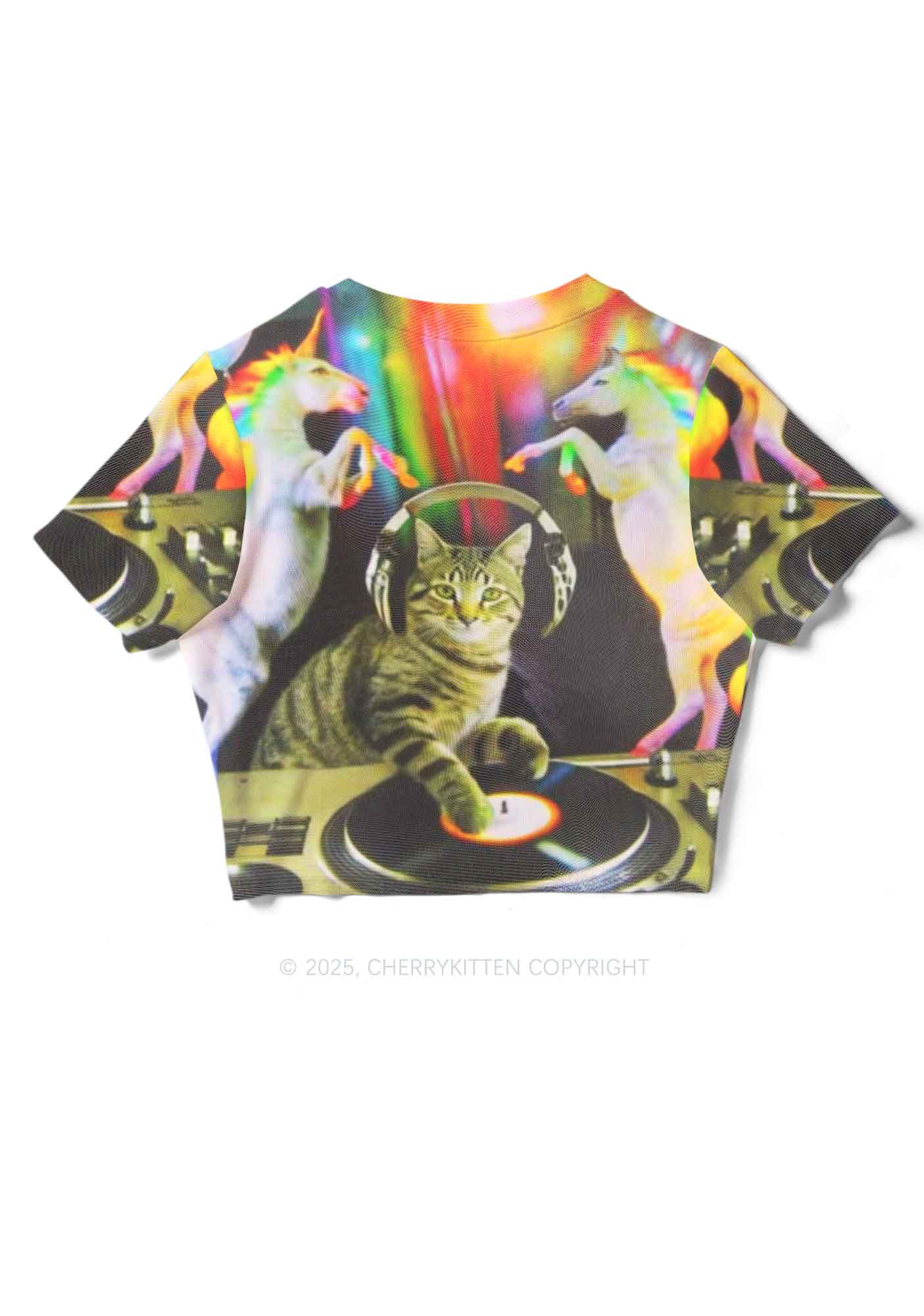 DJ Cat Unicorn Y2K Mesh Crop Top Cherrykitten - Image 2