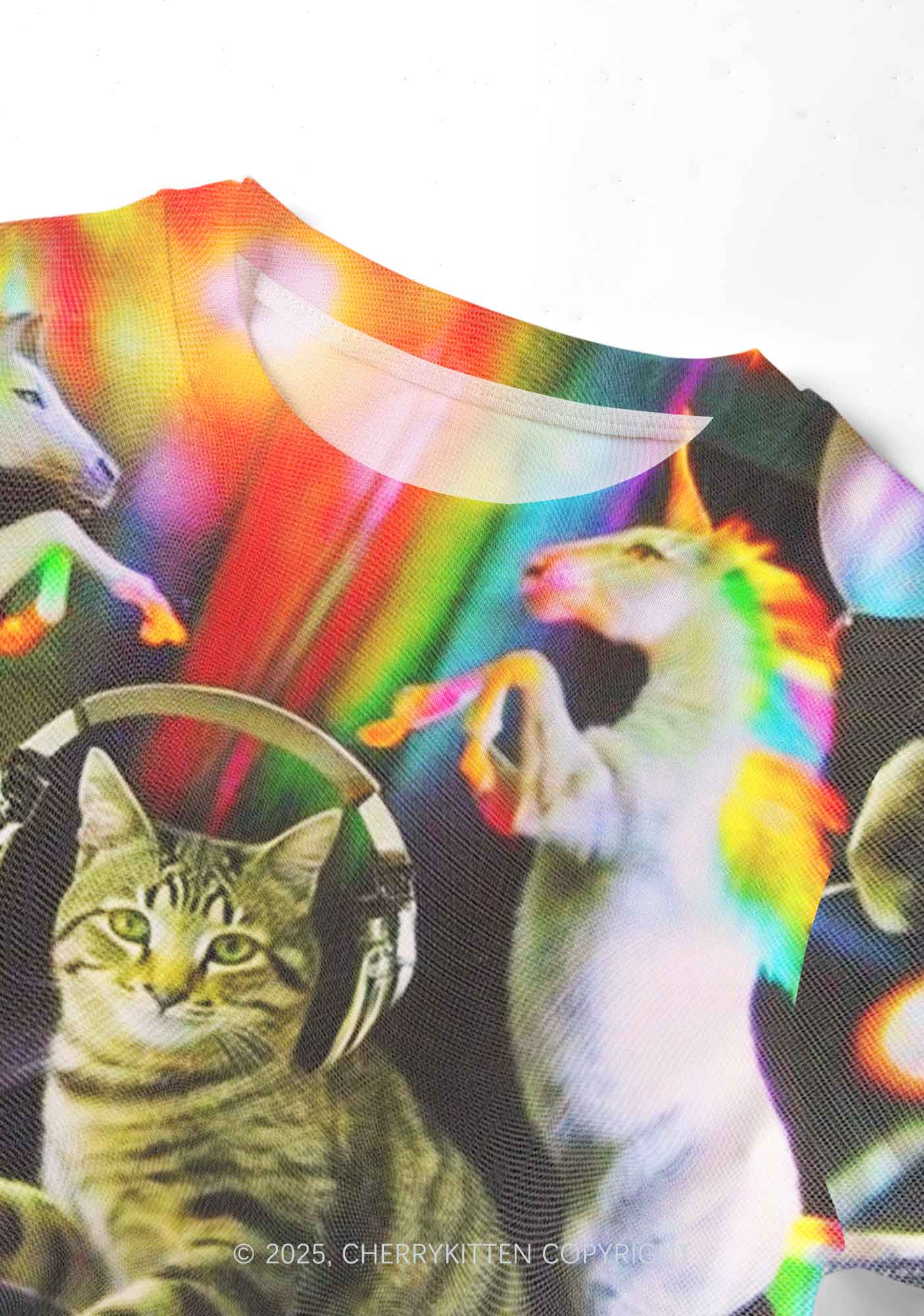 DJ Cat Unicorn Y2K Mesh Crop Top Cherrykitten - Image 4