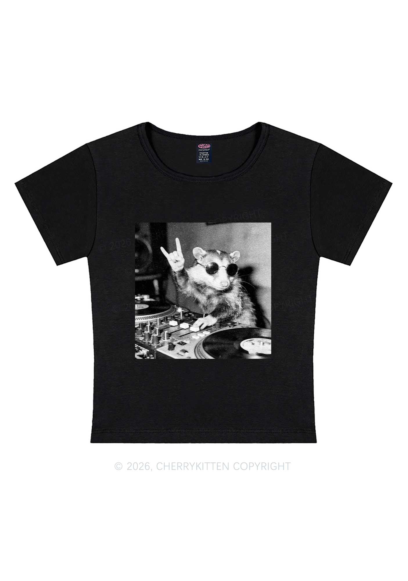 DJ Possum Y2K Baby Tee Cherrykitten