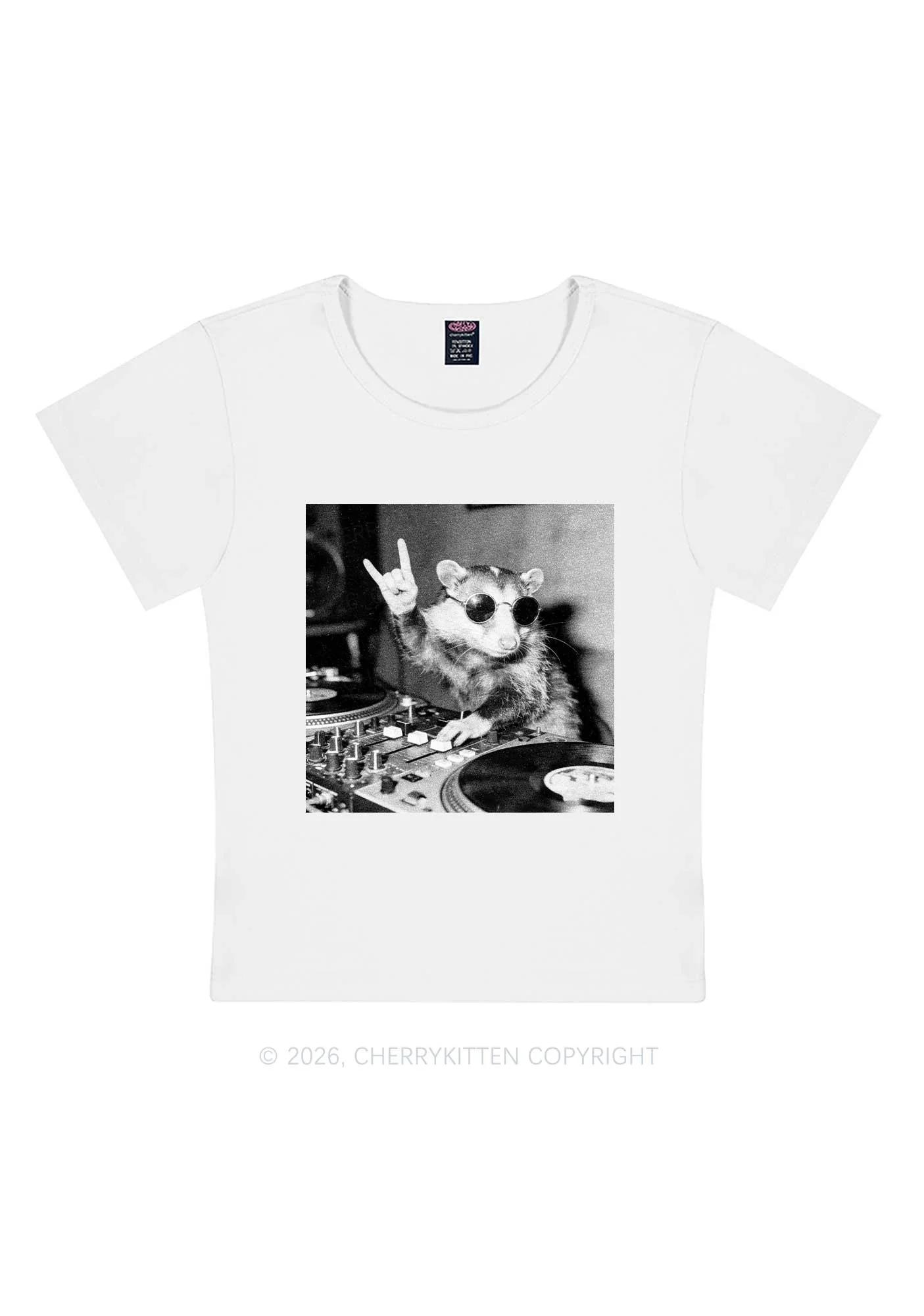 DJ Possum Y2K Baby Tee Cherrykitten - Image 3