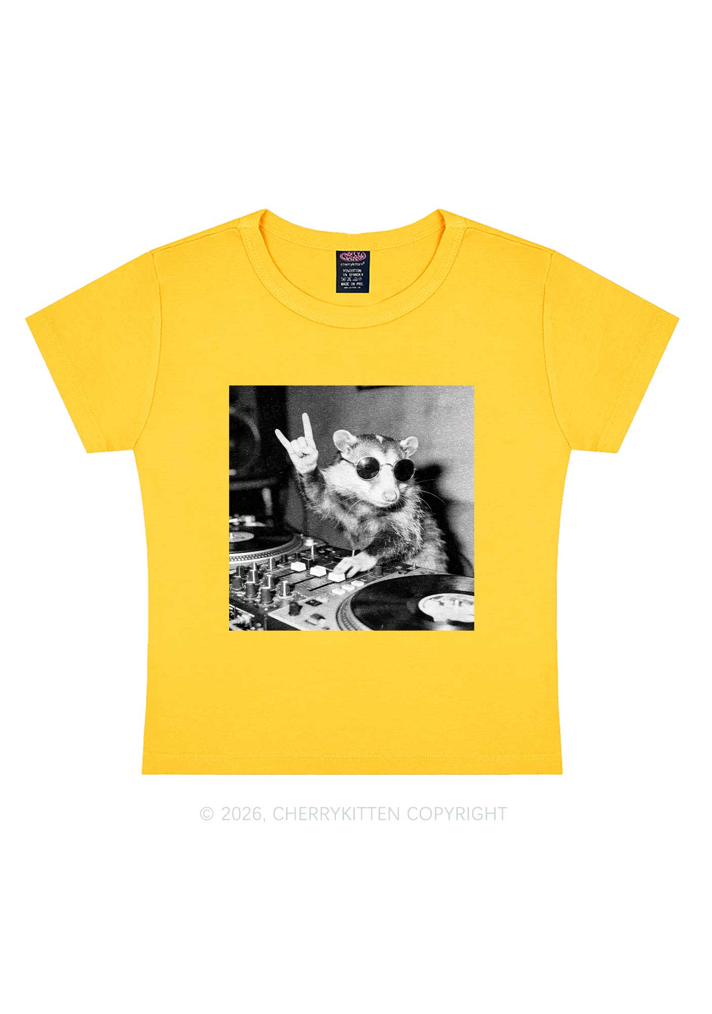 DJ Possum Y2K Baby Tee Cherrykitten - Image 4