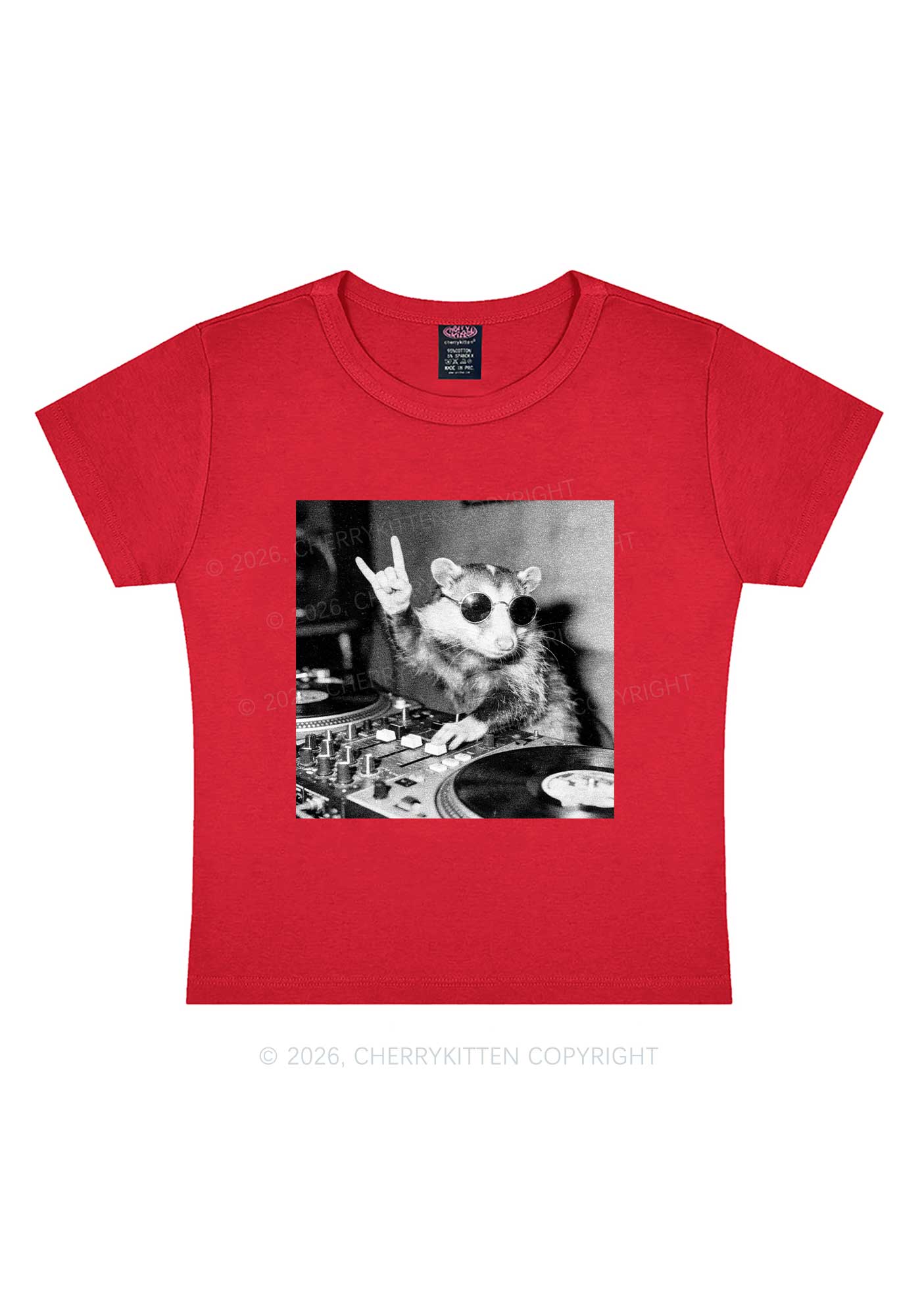 DJ Possum Y2K Baby Tee Cherrykitten - Image 7