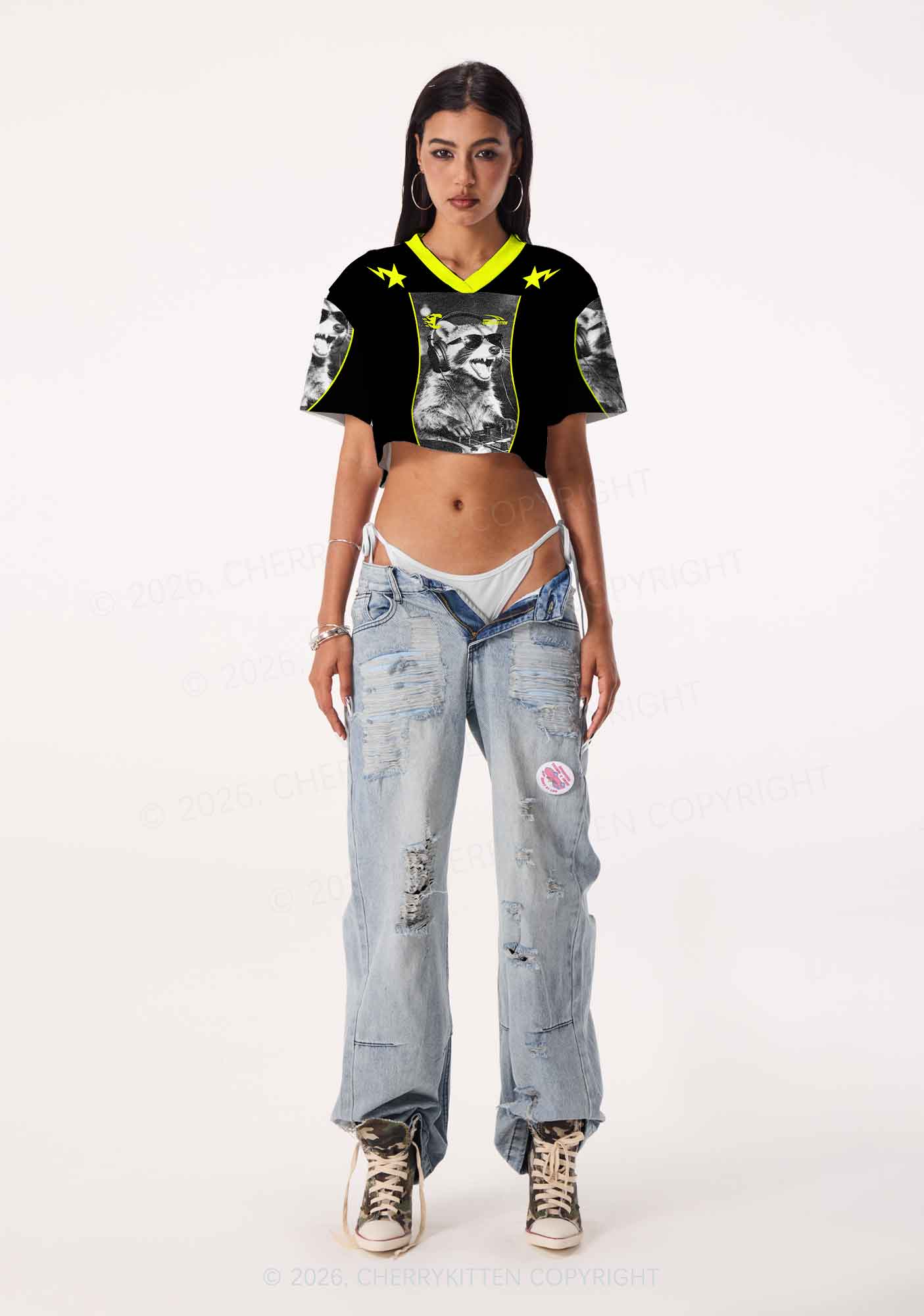 DJ Raccoon Y2K Crop Sport Jersey Shirts Cherrykitten - Image 2