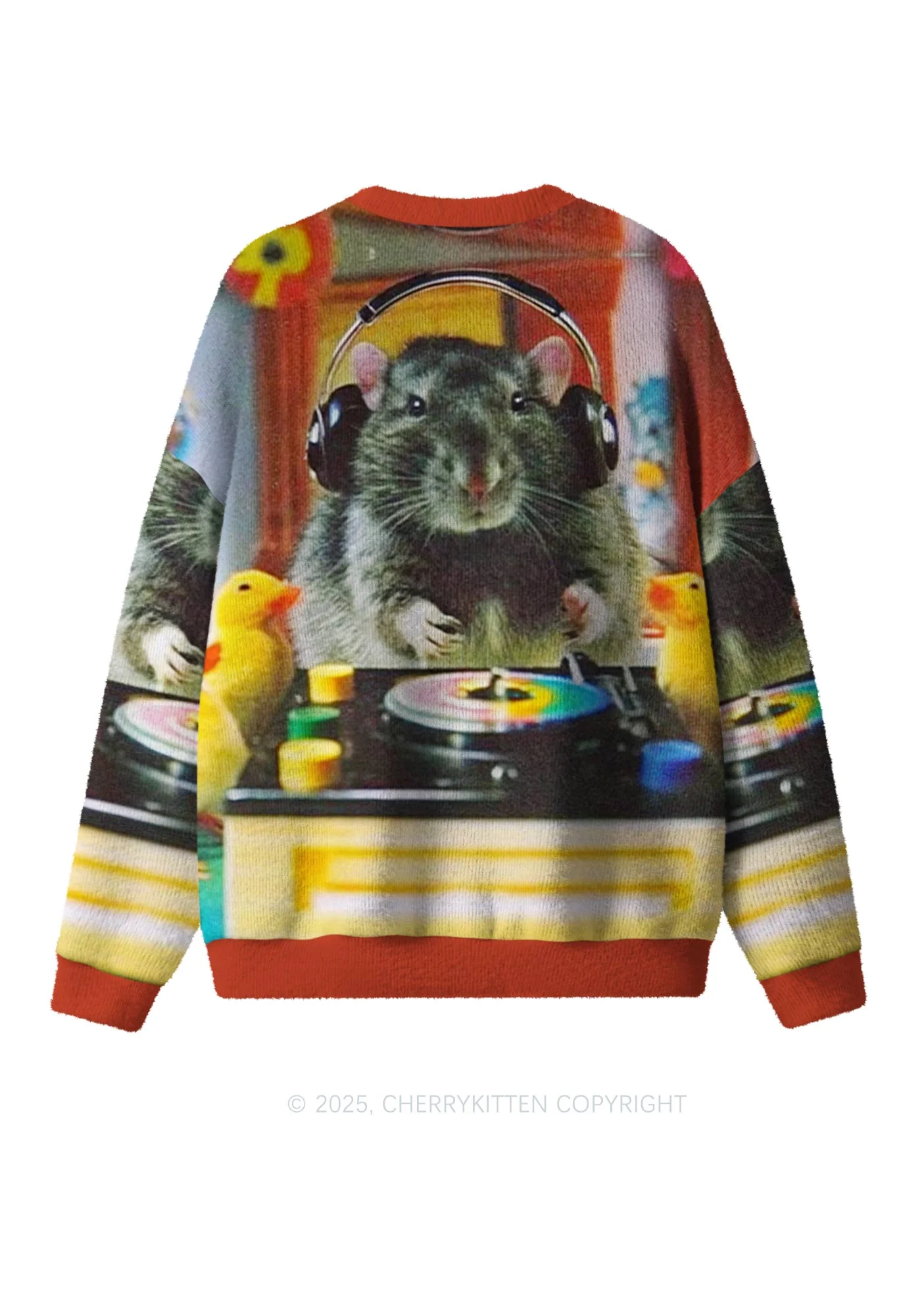 DJ Rat Duck Y2K Christmas Knit Sweatshirt Cherrykitten - Image 2